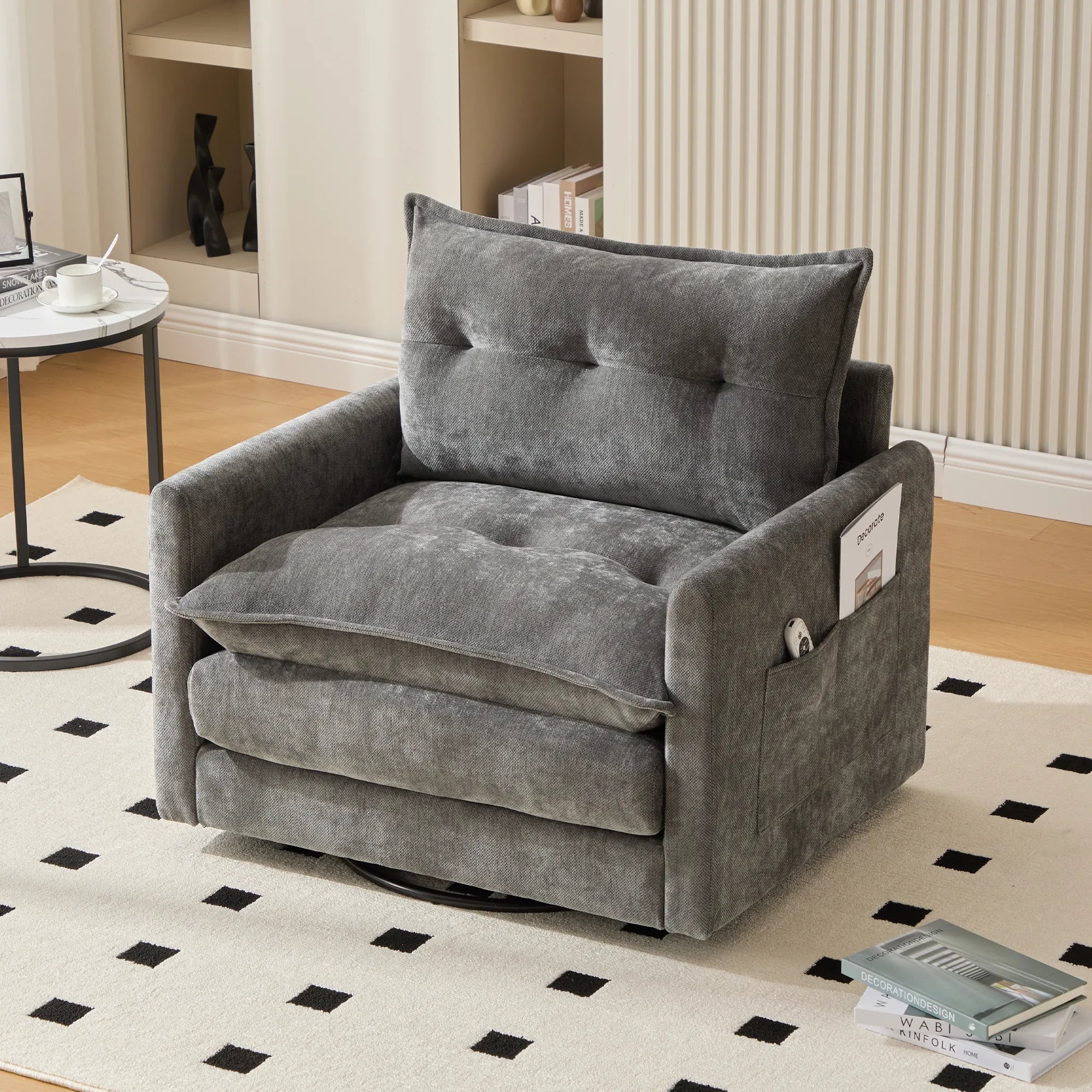 Swivel Barrel Accent Chair, Mid-Century Modern Armchair with Padded Seat