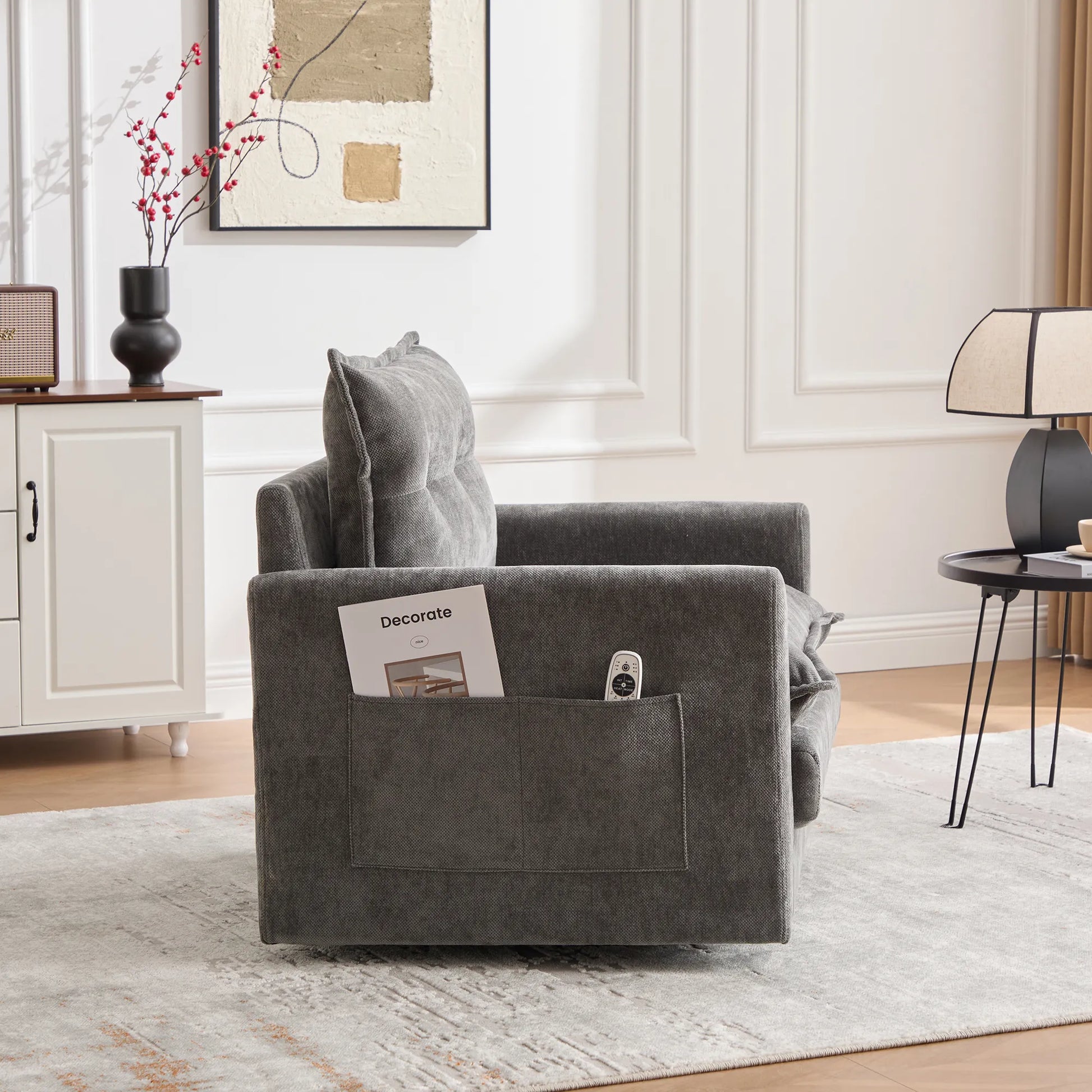 Swivel Barrel Accent Chair, Mid-Century Modern Armchair with Padded Seat