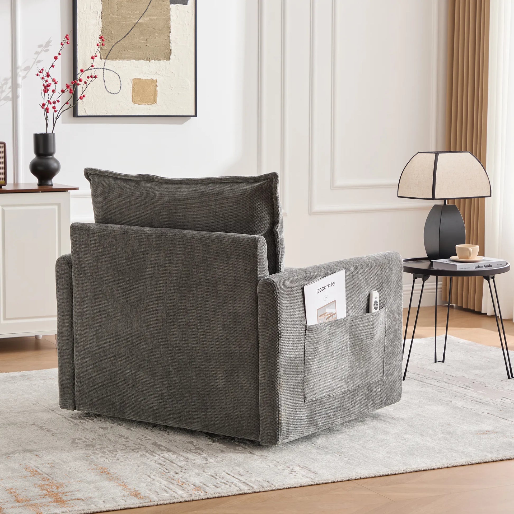 Swivel Barrel Accent Chair, Mid-Century Modern Armchair with Padded Seat