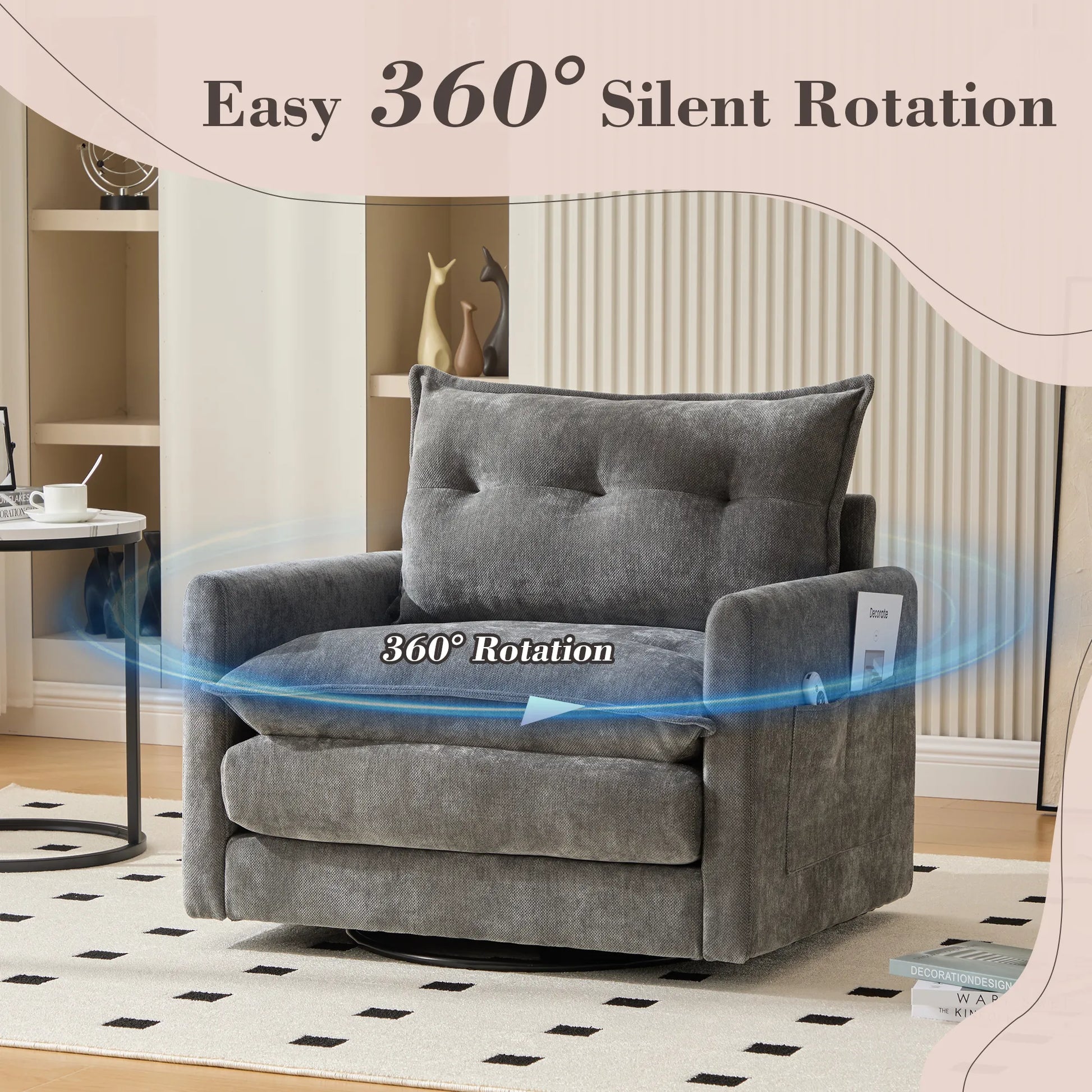 Swivel Barrel Accent Chair, Mid-Century Modern Armchair with Padded Seat