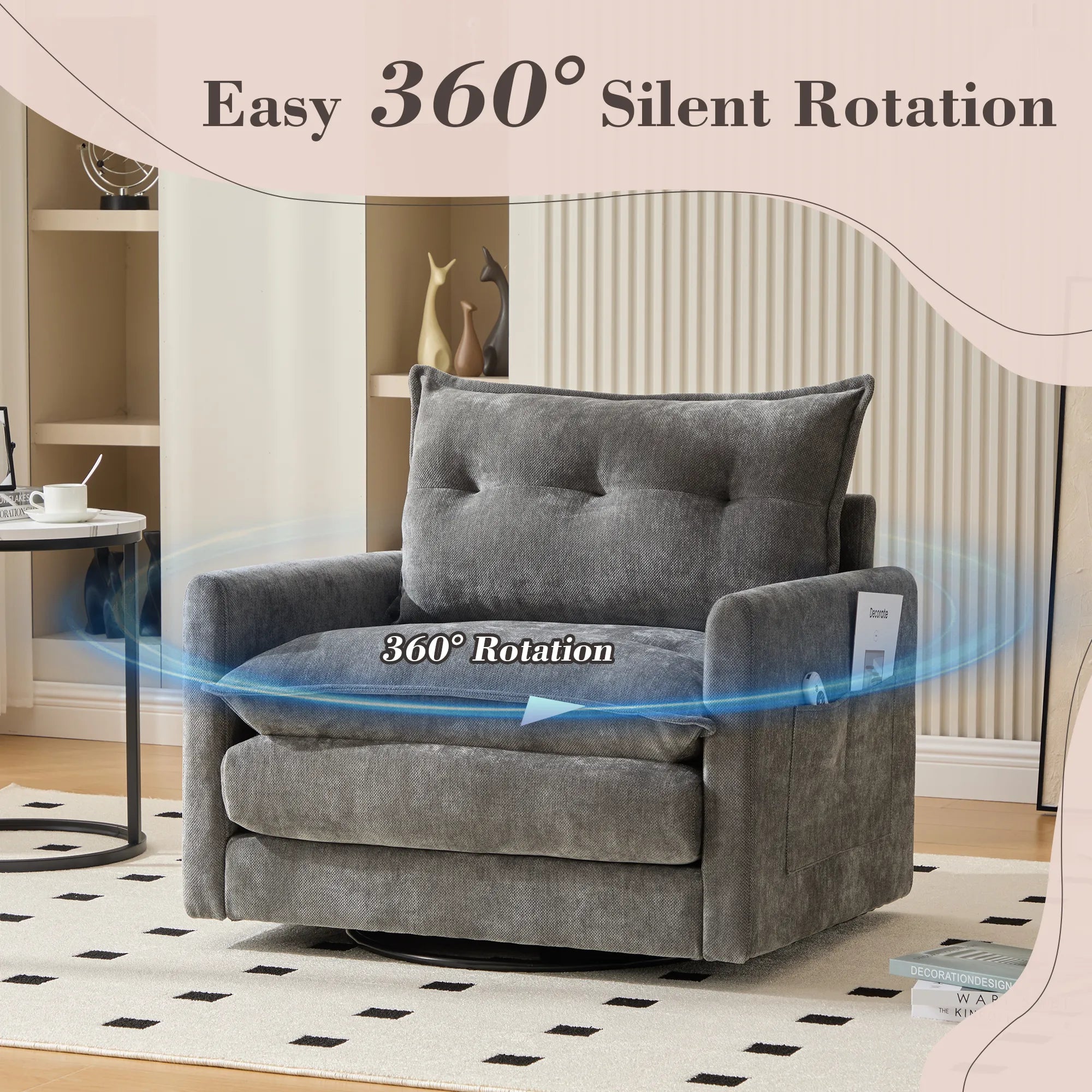 Swivel Barrel Accent Chair, Mid-Century Modern Armchair with Padded Seat