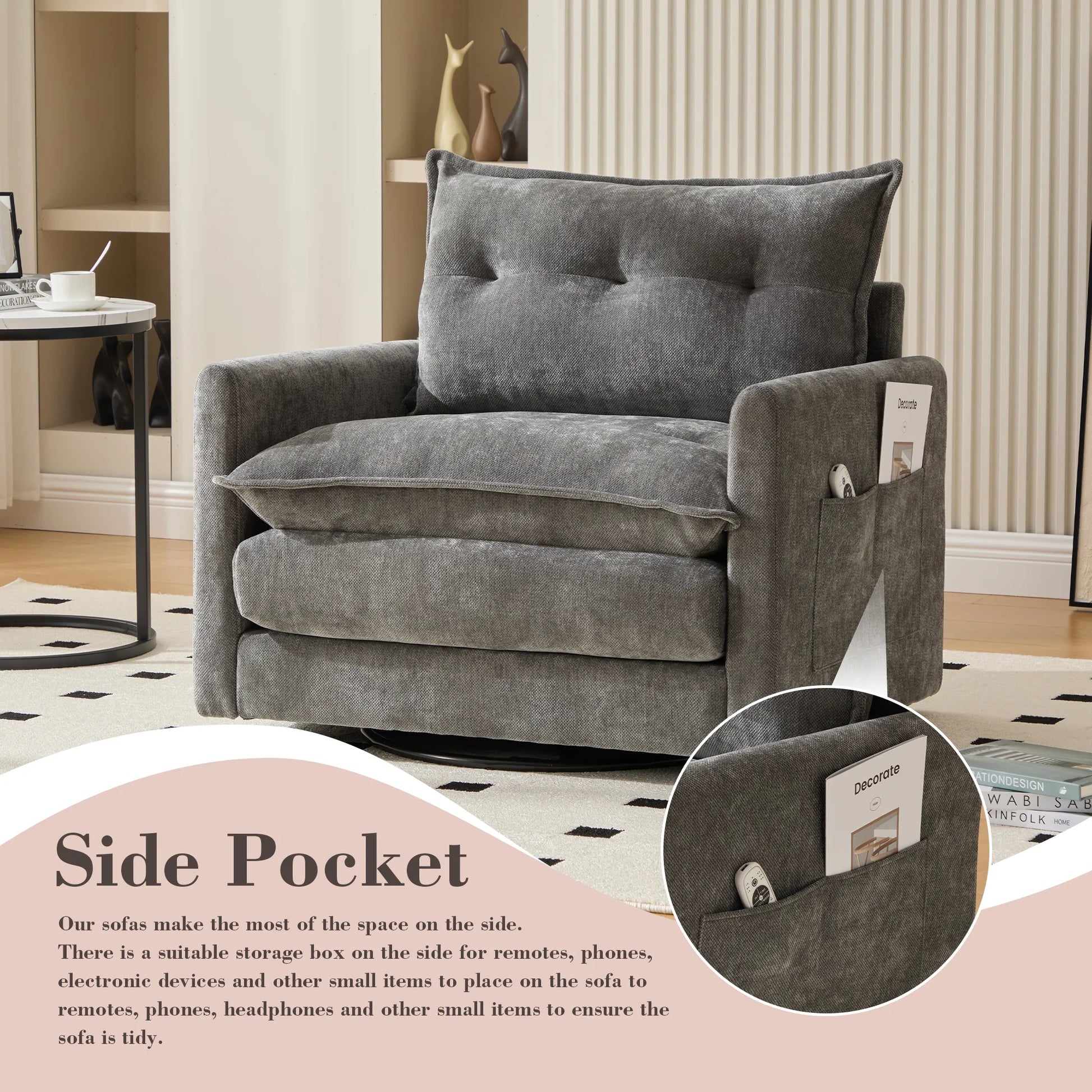 Swivel Barrel Accent Chair, Mid-Century Modern Armchair with Padded Seat