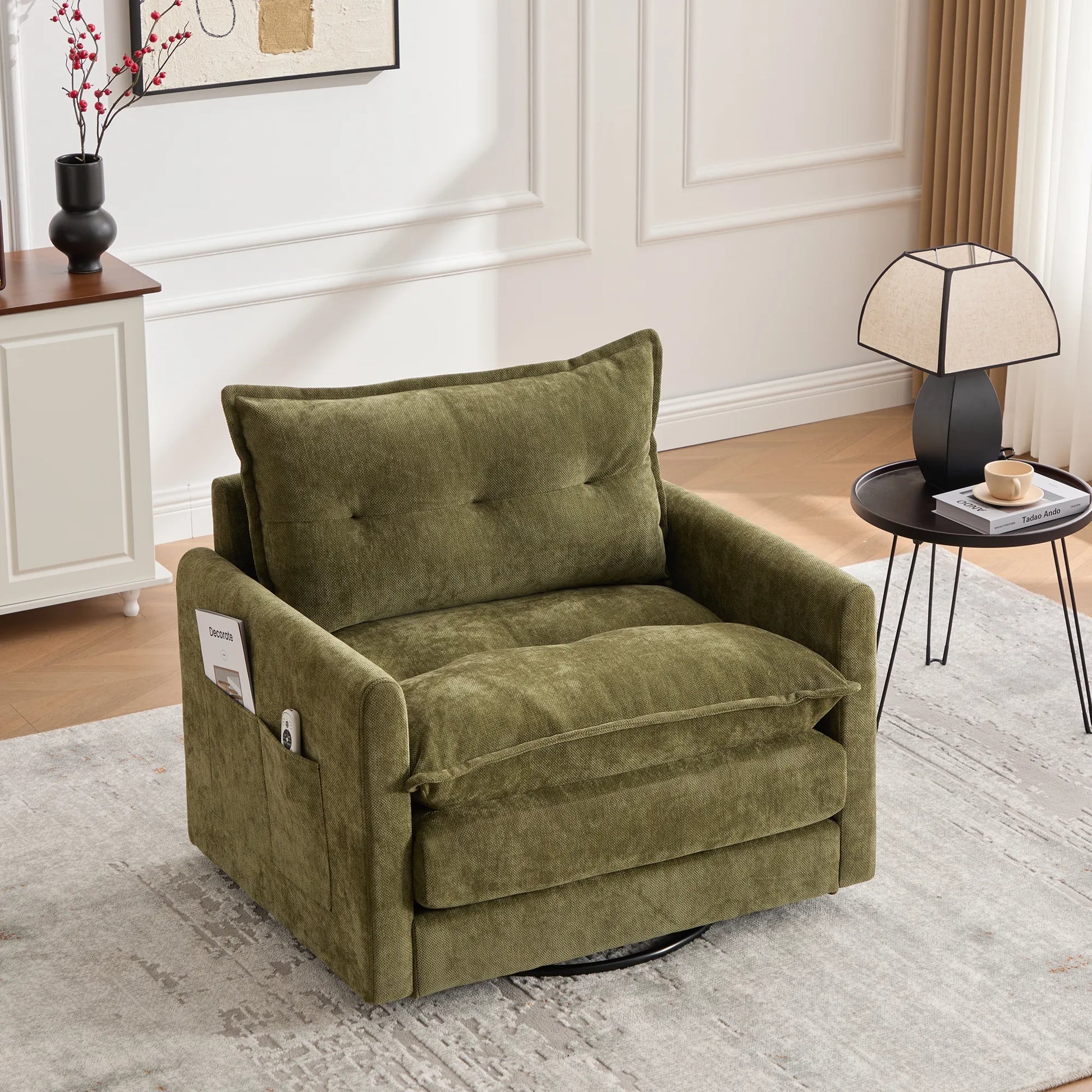 Swivel Barrel Accent Chair, Mid-Century Modern Armchair with Padded Seat