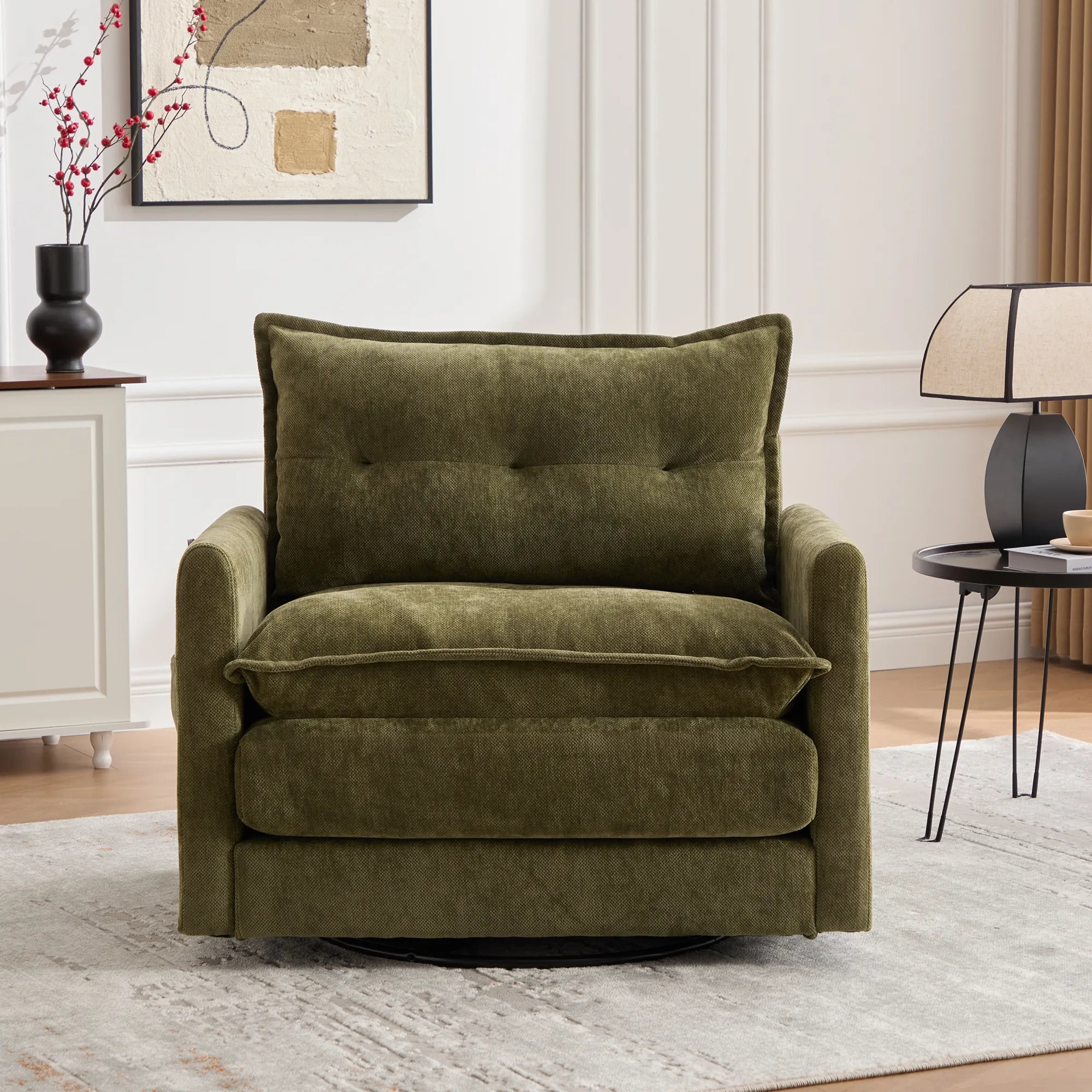 Swivel Barrel Accent Chair, Mid-Century Modern Armchair with Padded Seat