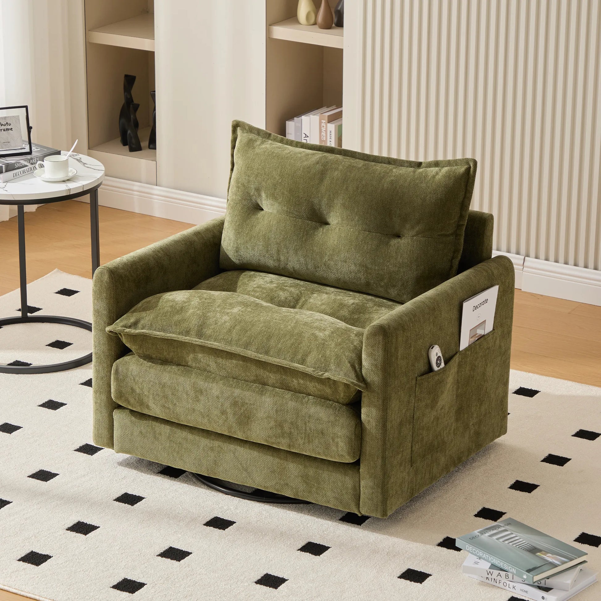 Swivel Barrel Accent Chair, Mid-Century Modern Armchair with Padded Seat
