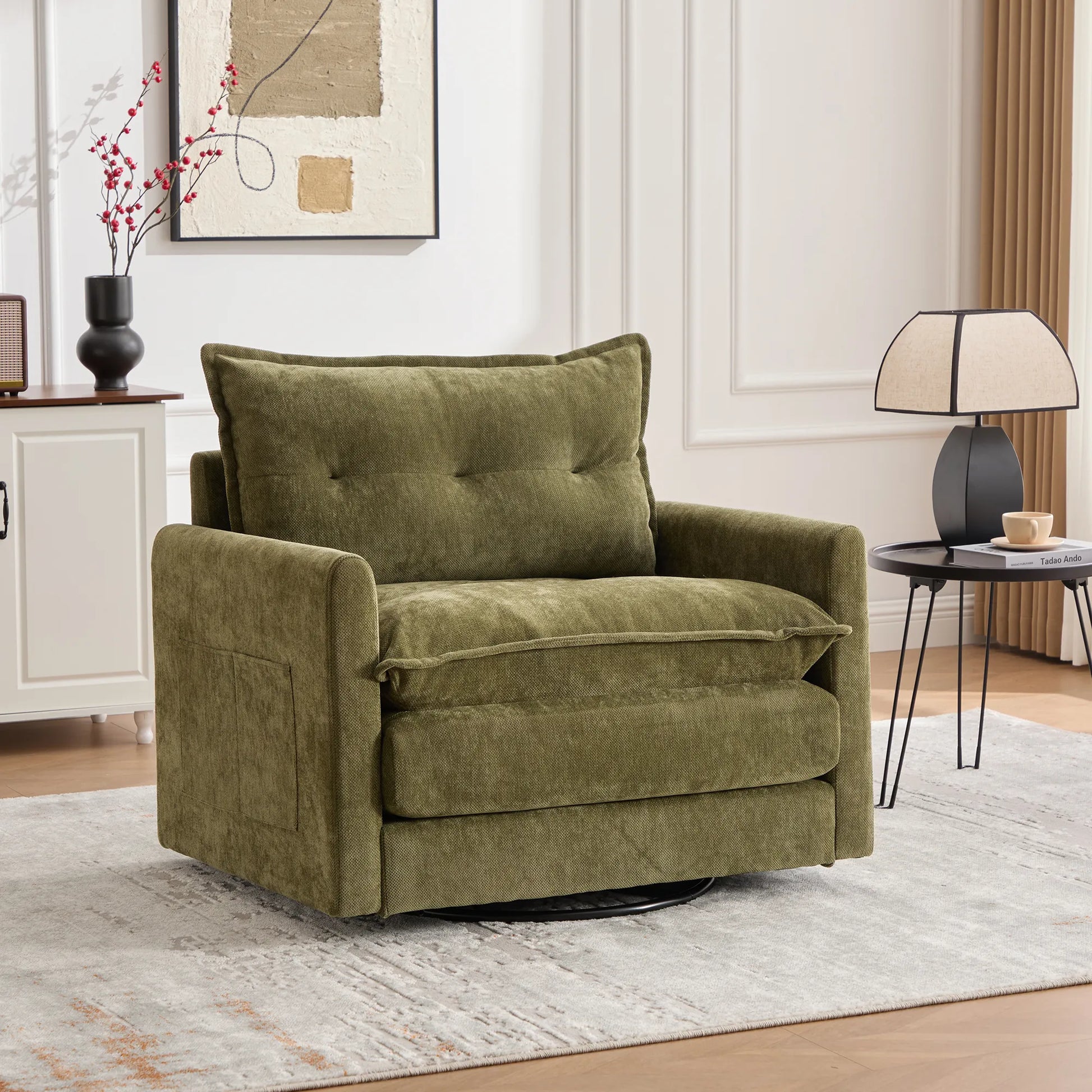 Swivel Barrel Accent Chair, Mid-Century Modern Armchair with Padded Seat