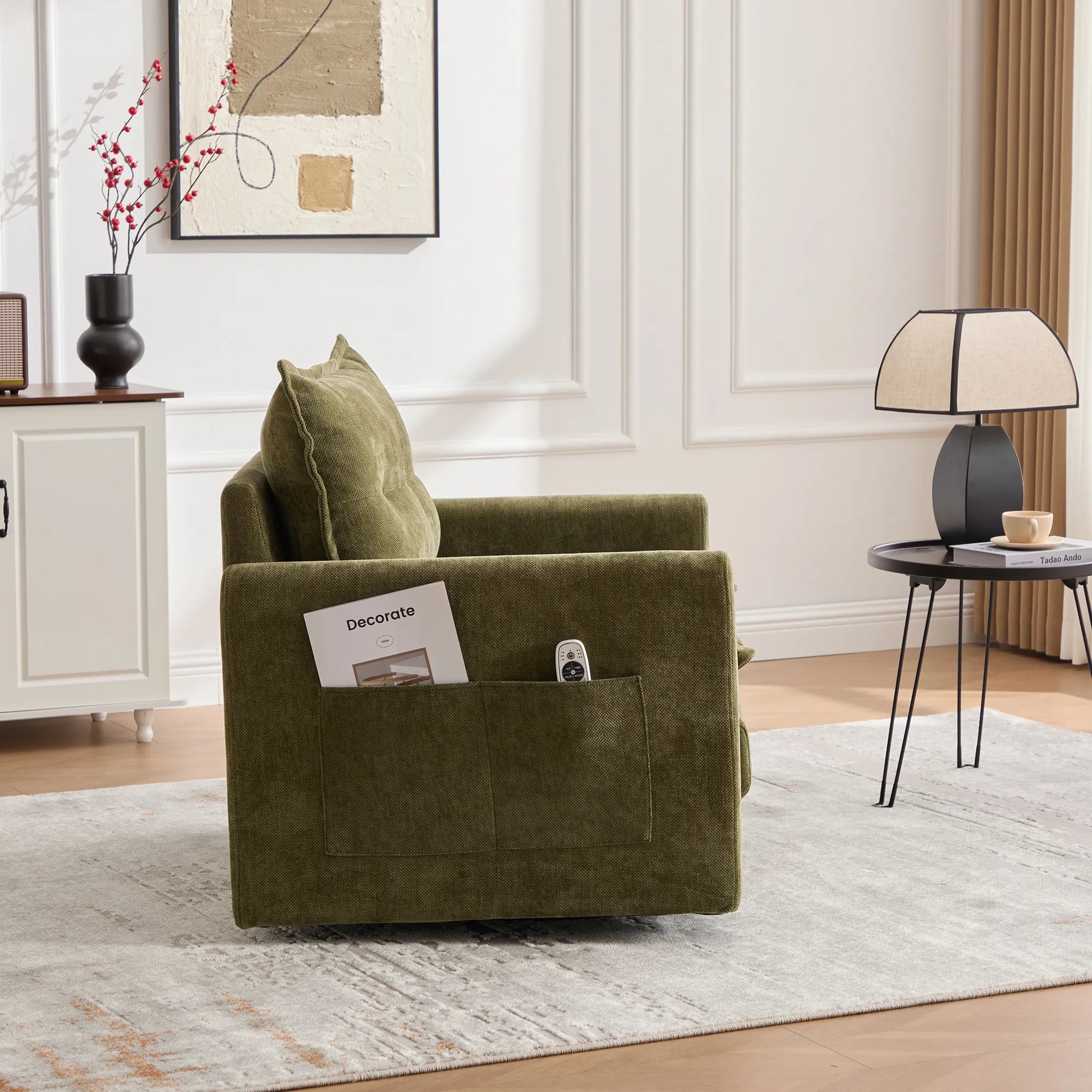 Swivel Barrel Accent Chair, Mid-Century Modern Armchair with Padded Seat