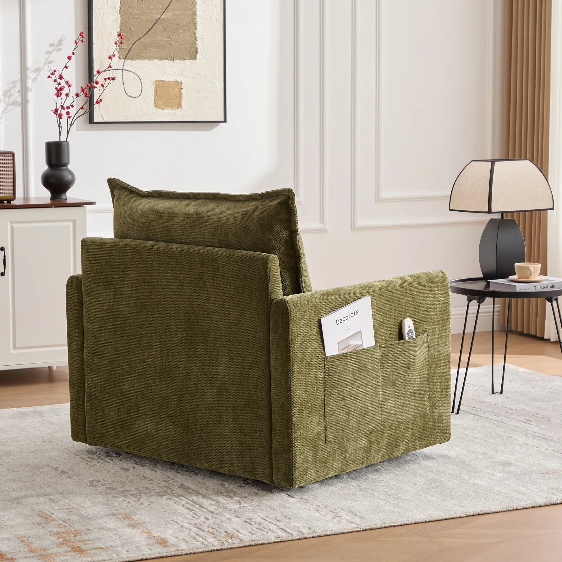 Swivel Barrel Accent Chair, Mid-Century Modern Armchair with Padded Seat