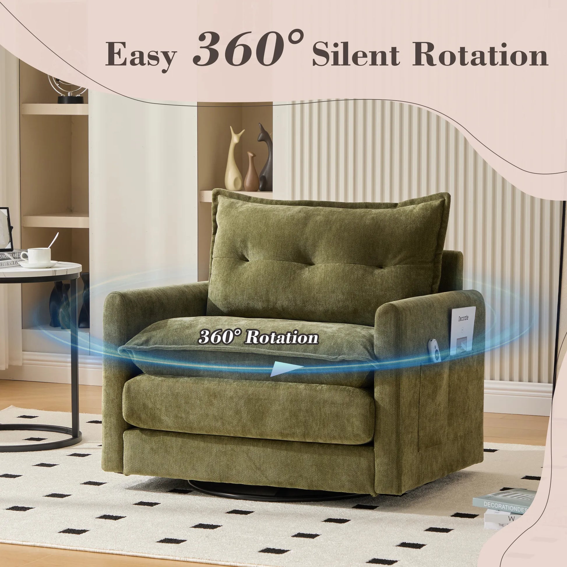 Swivel Barrel Accent Chair, Mid-Century Modern Armchair with Padded Seat