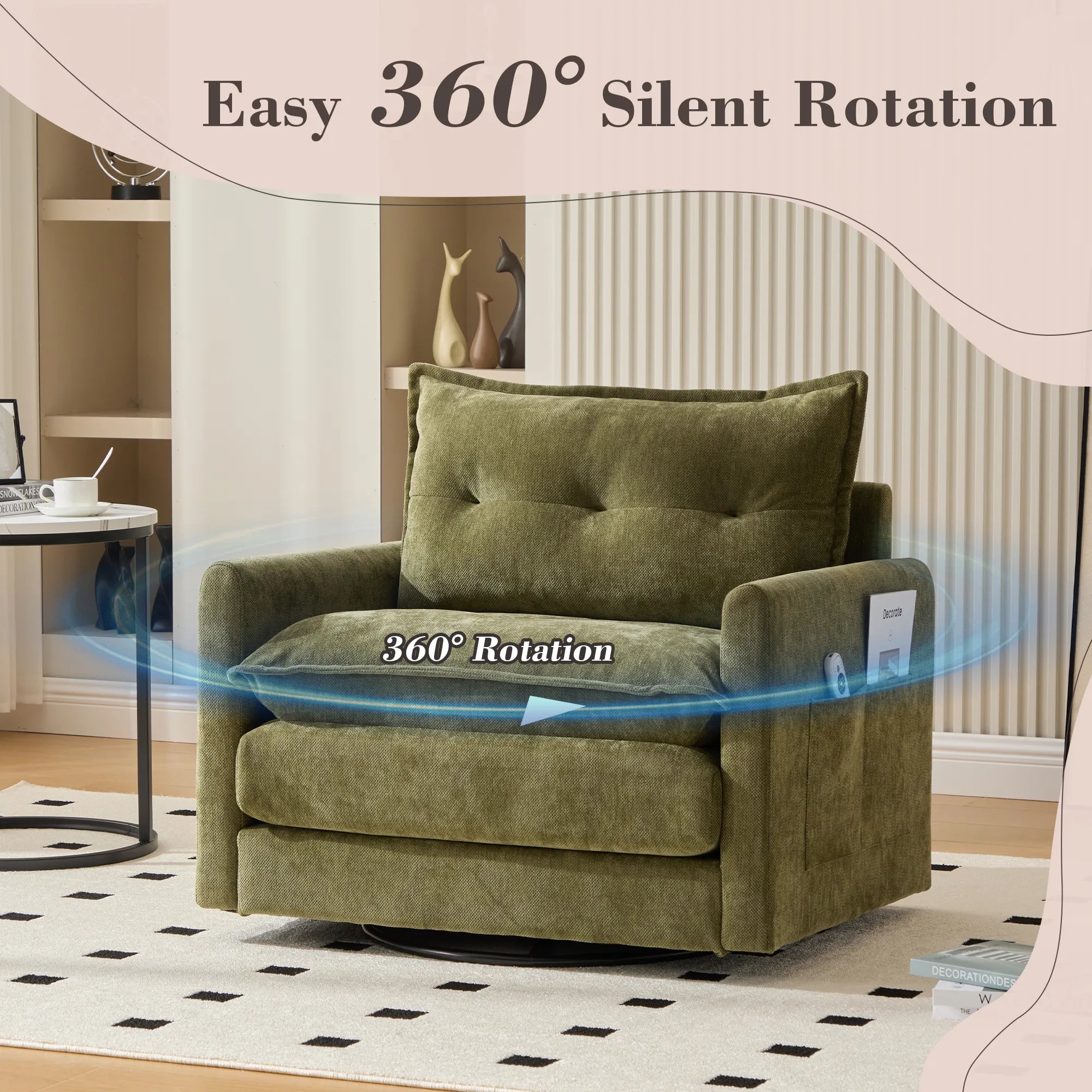 Swivel Barrel Accent Chair, Mid-Century Modern Armchair with Padded Seat