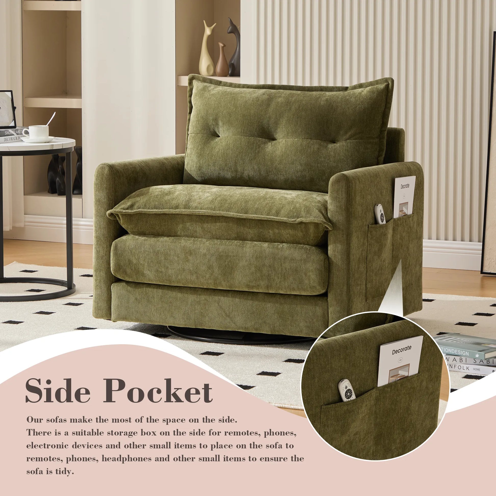 Swivel Barrel Accent Chair, Mid-Century Modern Armchair with Padded Seat