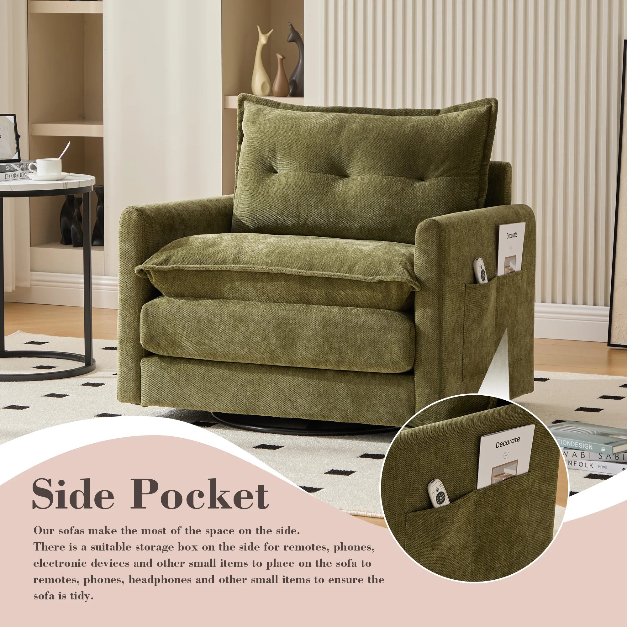 Swivel Barrel Accent Chair, Mid-Century Modern Armchair with Padded Seat