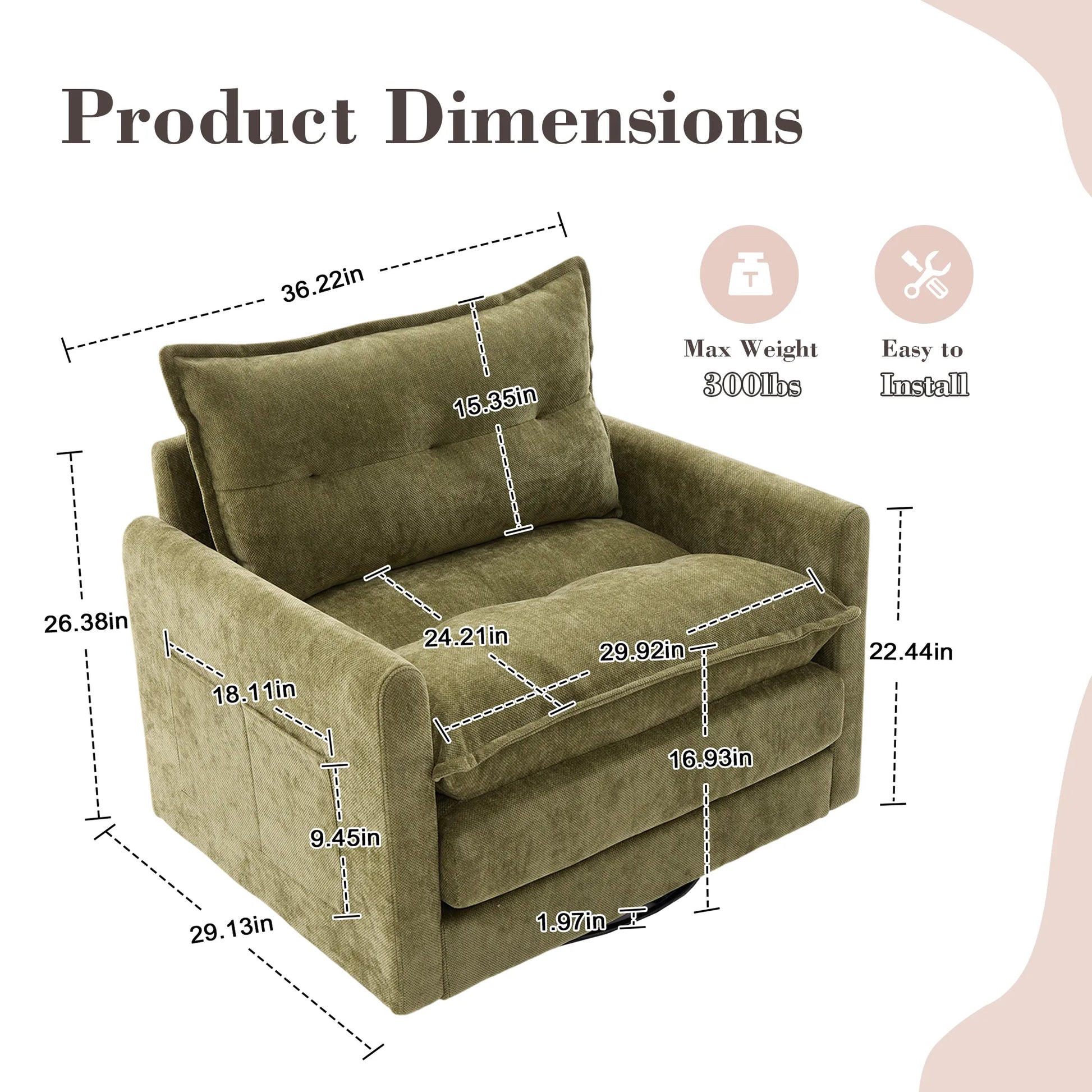 Swivel Barrel Accent Chair, Mid-Century Modern Armchair with Padded Seat