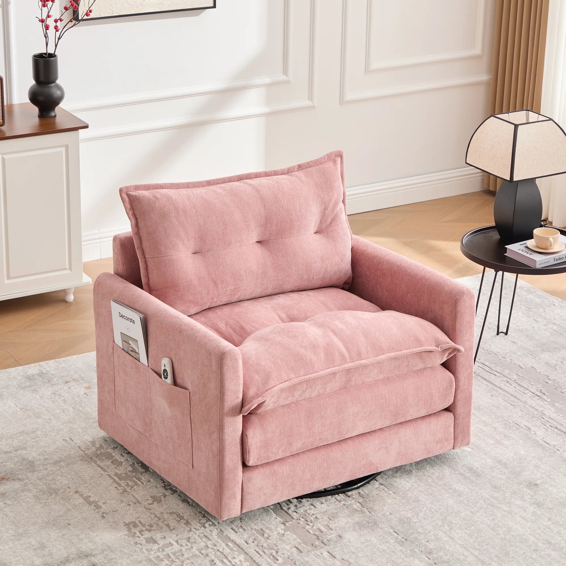 Swivel Barrel Accent Chair, Mid-Century Modern Armchair with Padded Seat