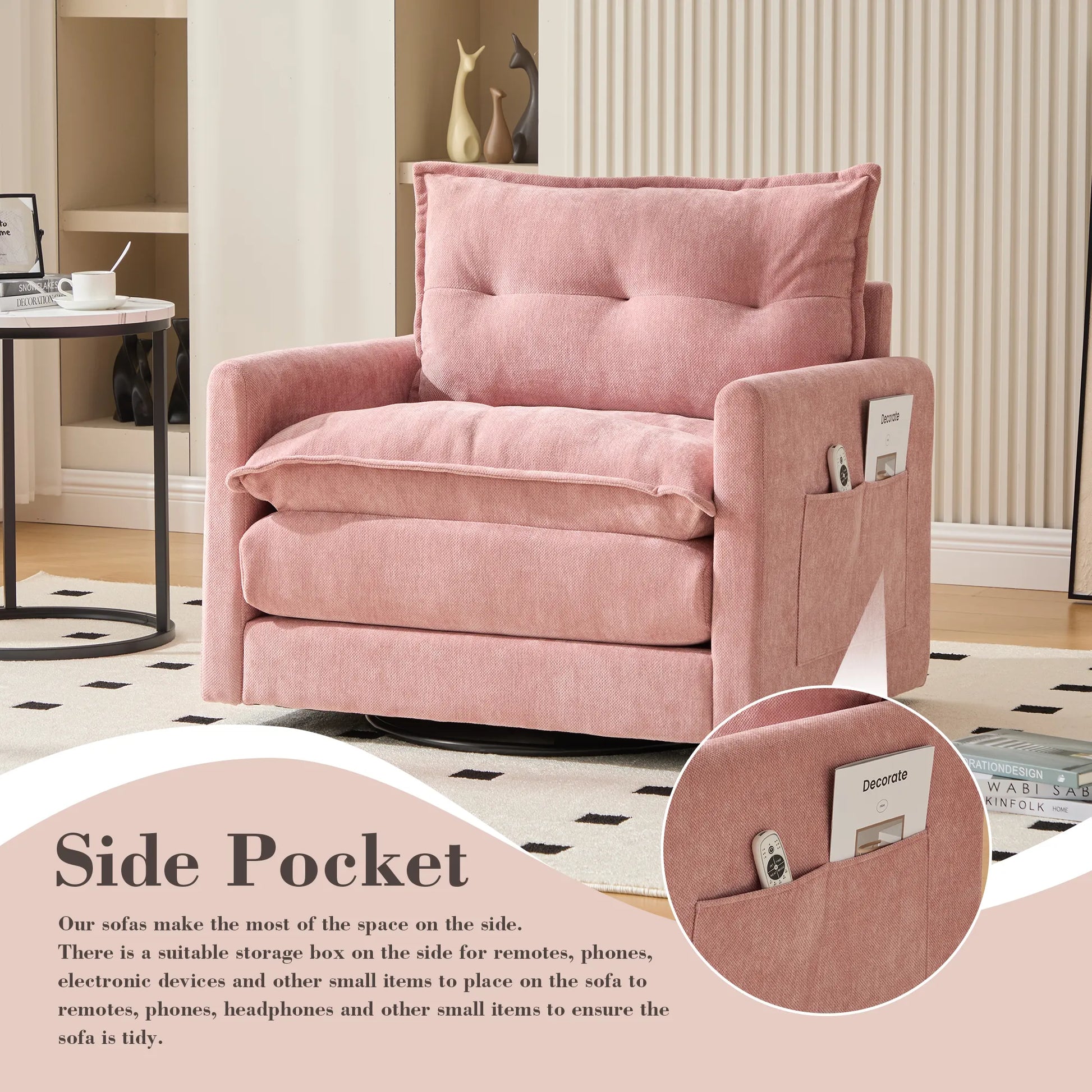 Swivel Barrel Accent Chair, Mid-Century Modern Armchair with Padded Seat