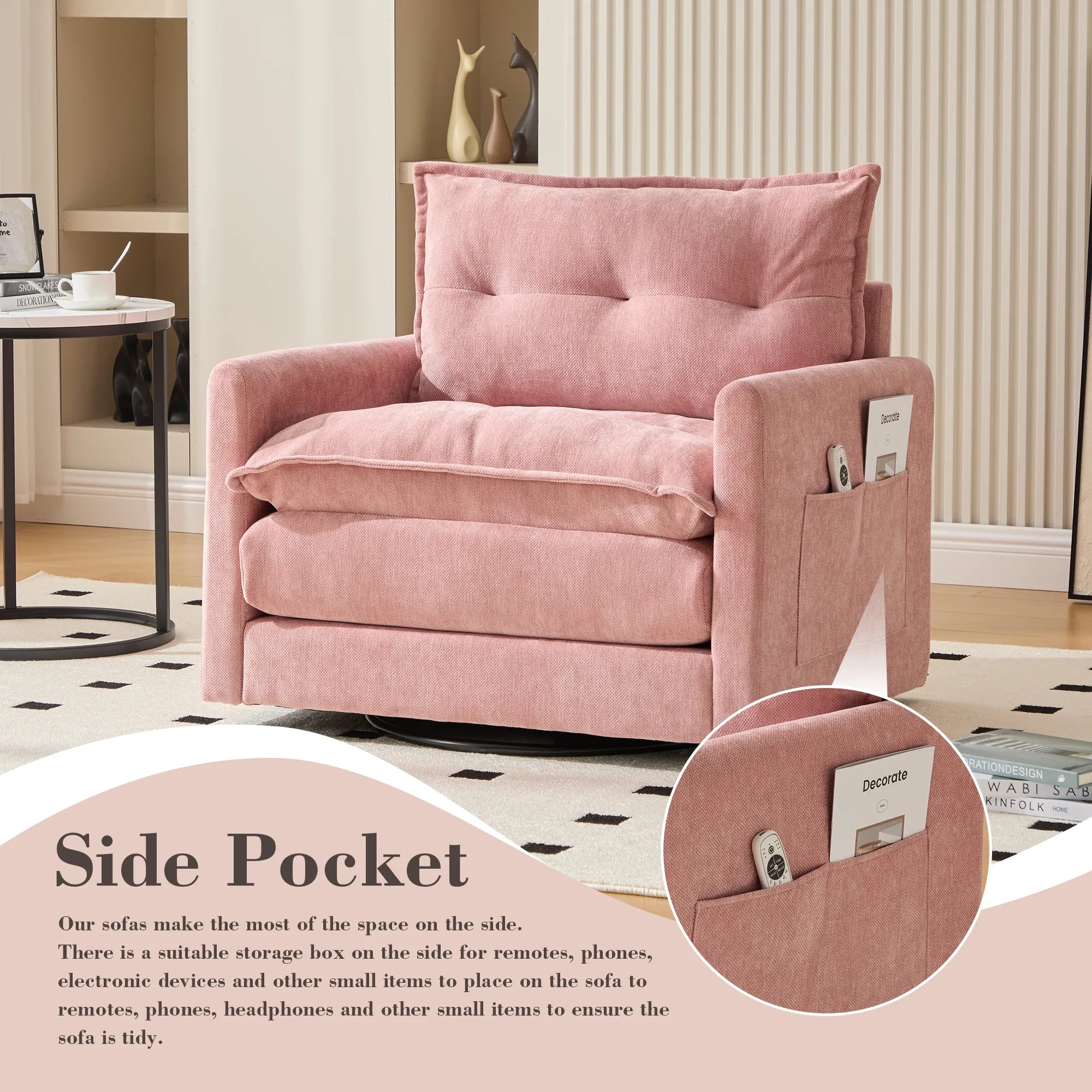 Swivel Barrel Accent Chair, Mid-Century Modern Armchair with Padded Seat