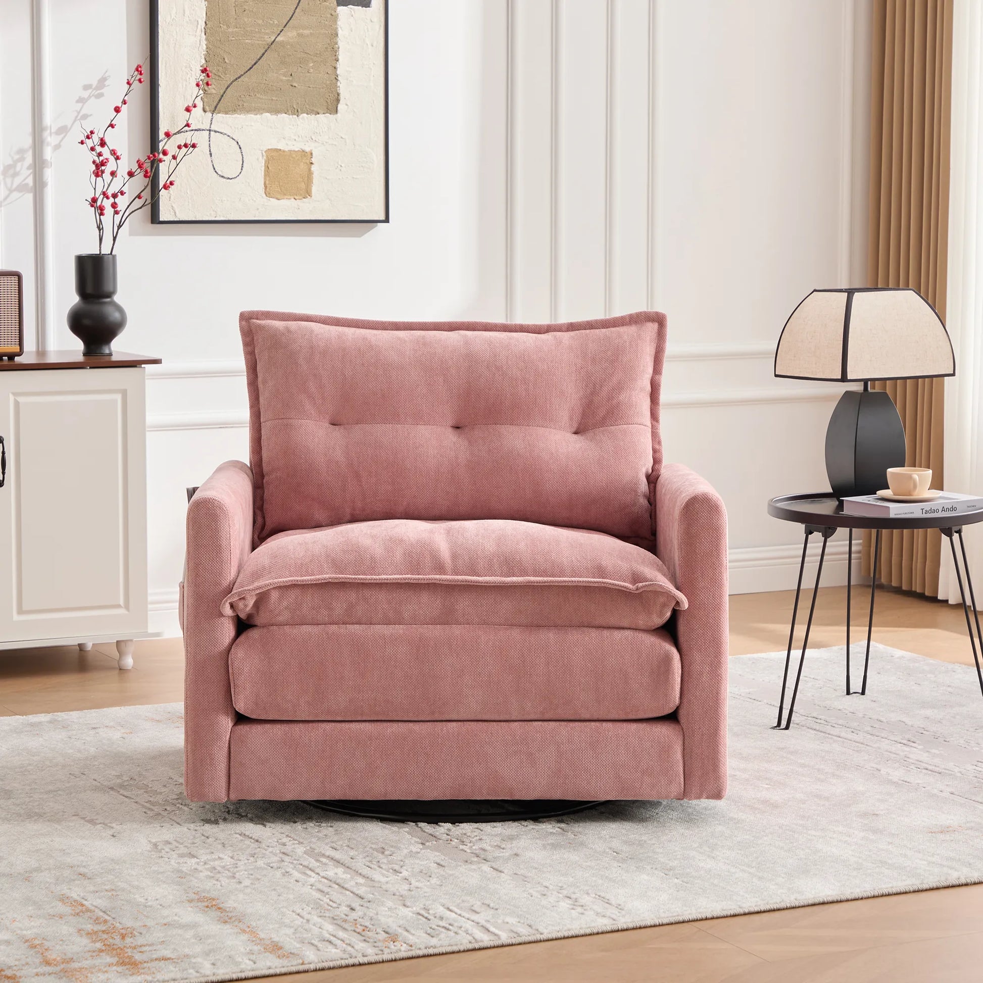 Swivel Barrel Accent Chair, Mid-Century Modern Armchair with Padded Seat