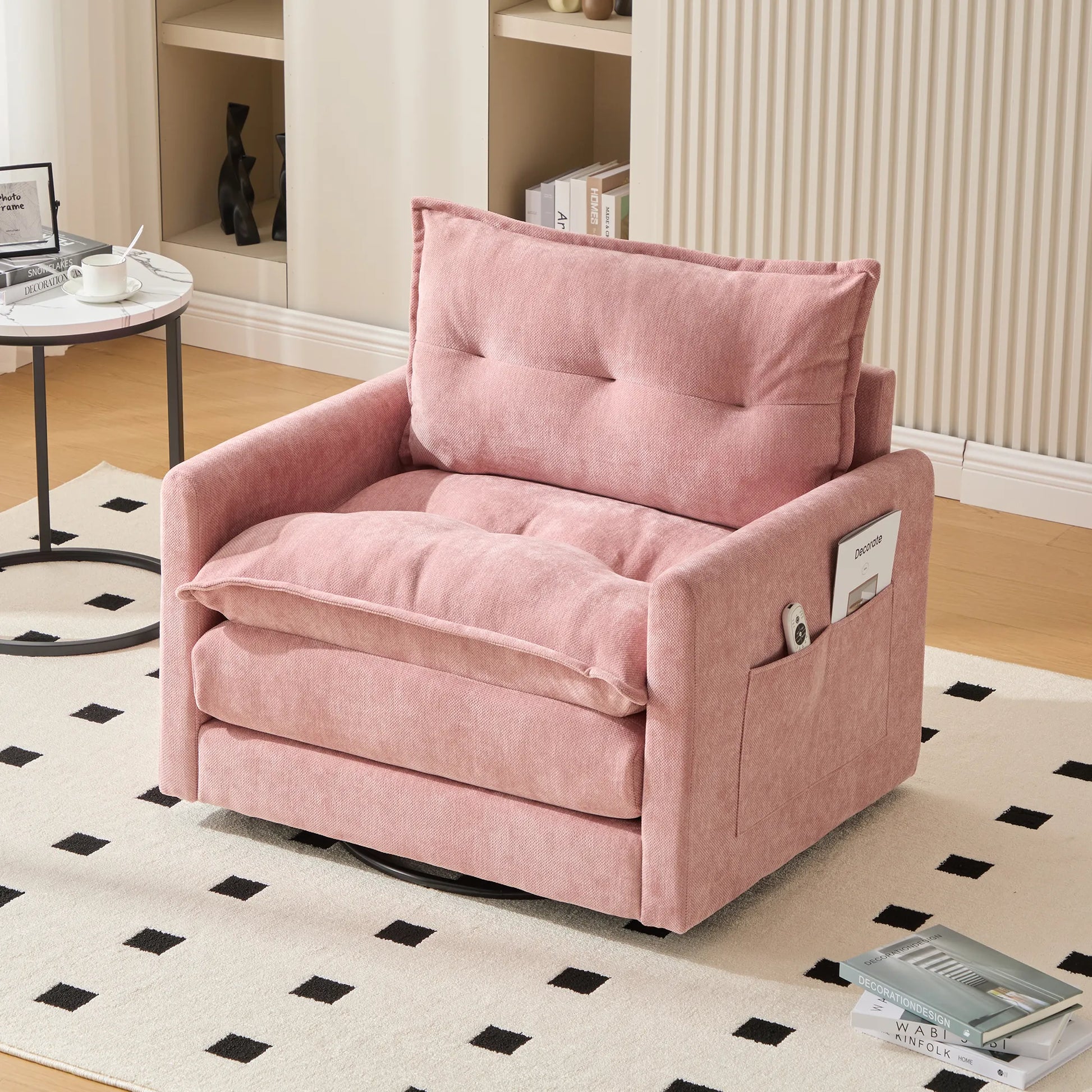 Swivel Barrel Accent Chair, Mid-Century Modern Armchair with Padded Seat
