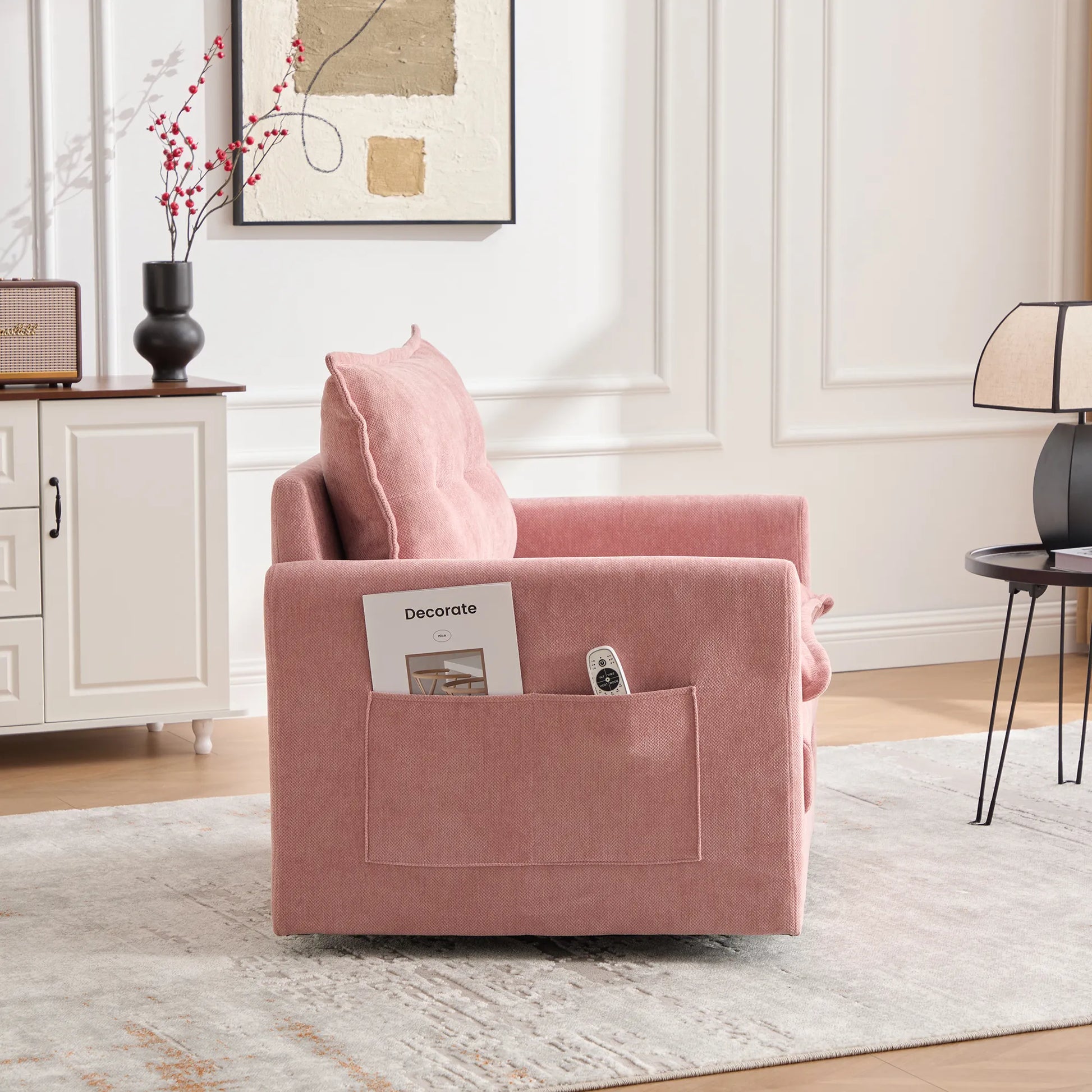 Swivel Barrel Accent Chair, Mid-Century Modern Armchair with Padded Seat