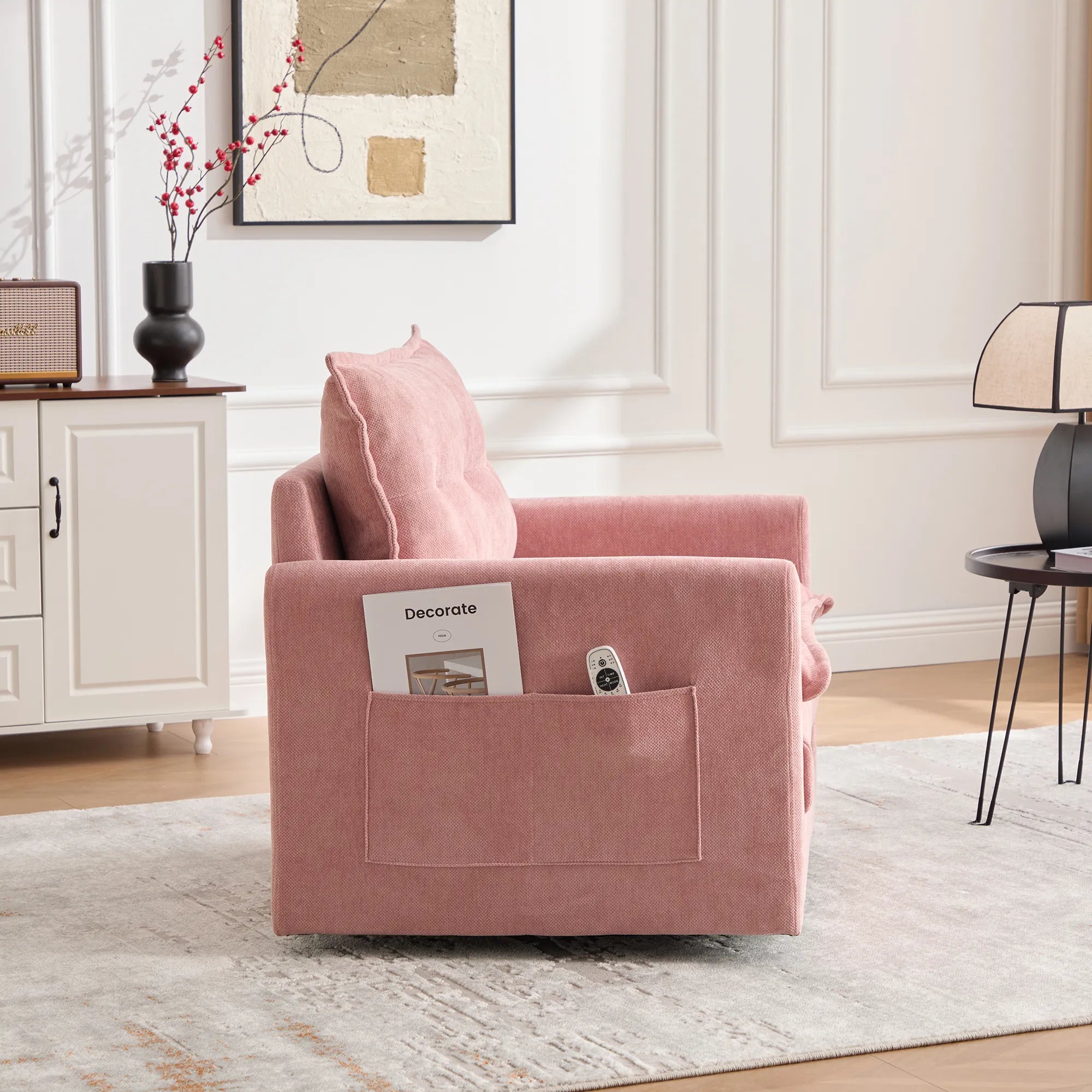 Swivel Barrel Accent Chair, Mid-Century Modern Armchair with Padded Seat