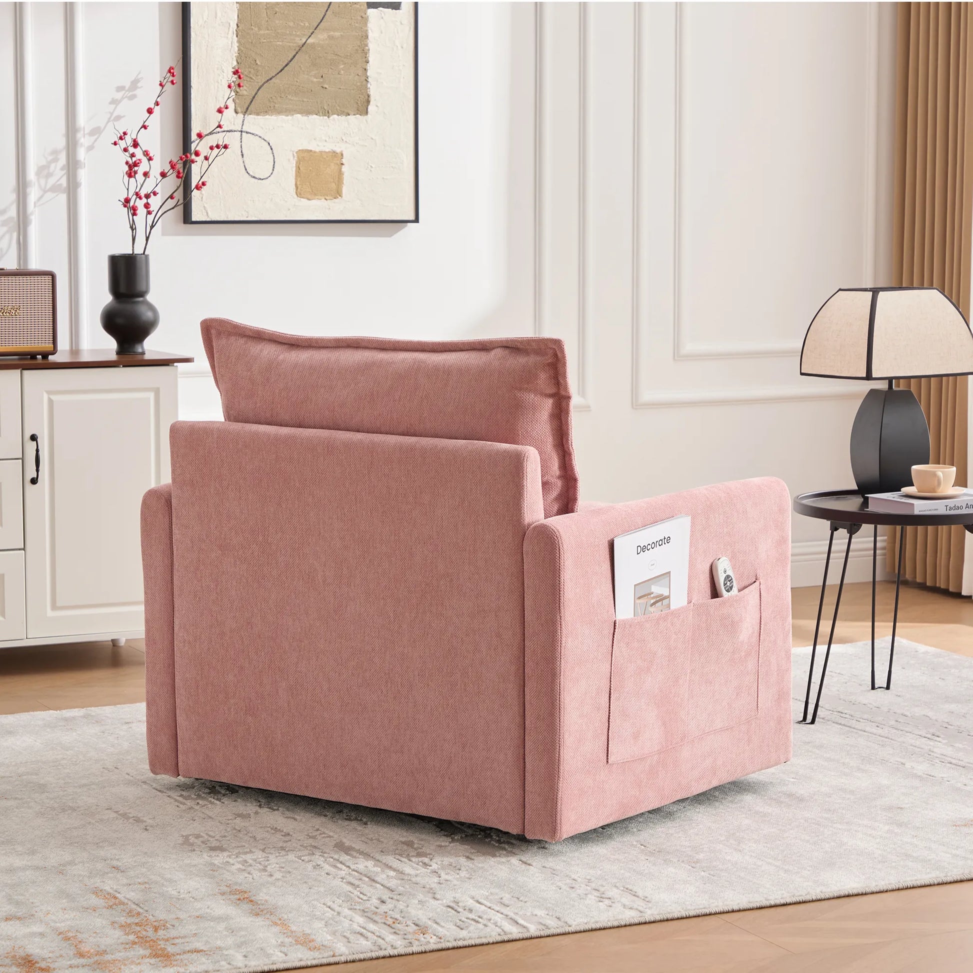 Swivel Barrel Accent Chair, Mid-Century Modern Armchair with Padded Seat