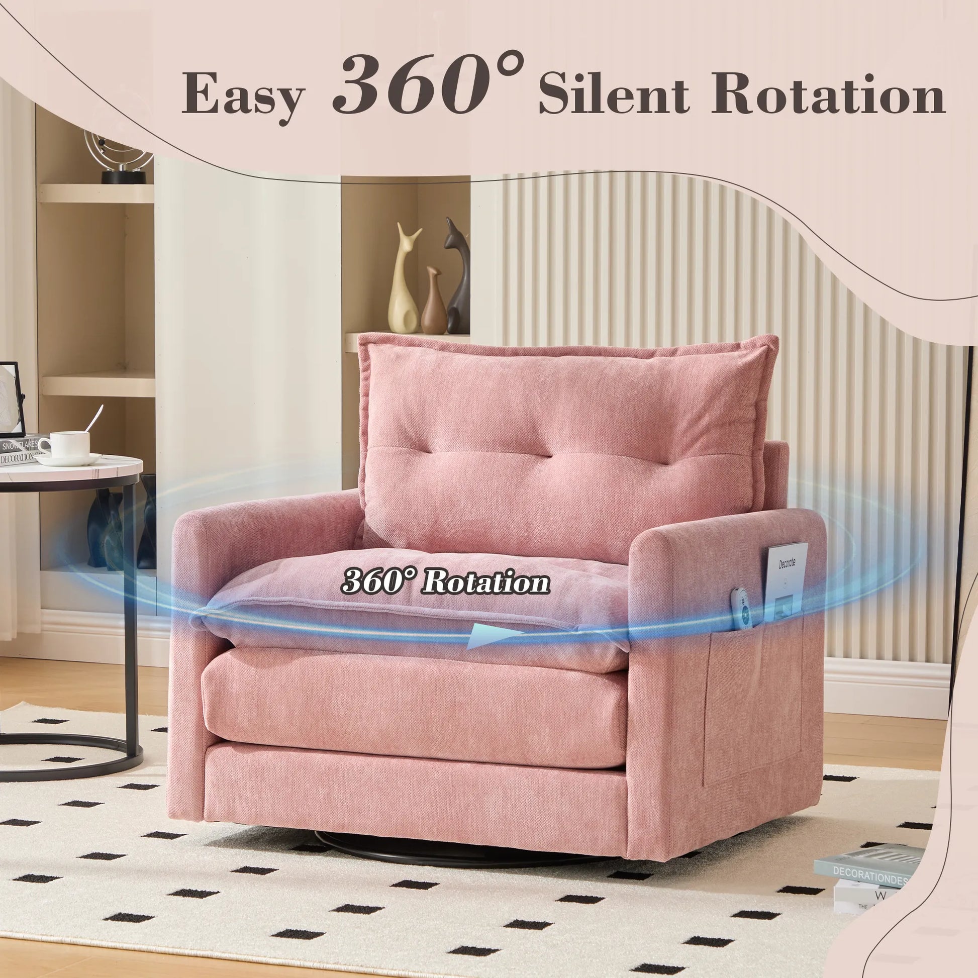 Swivel Barrel Accent Chair, Mid-Century Modern Armchair with Padded Seat