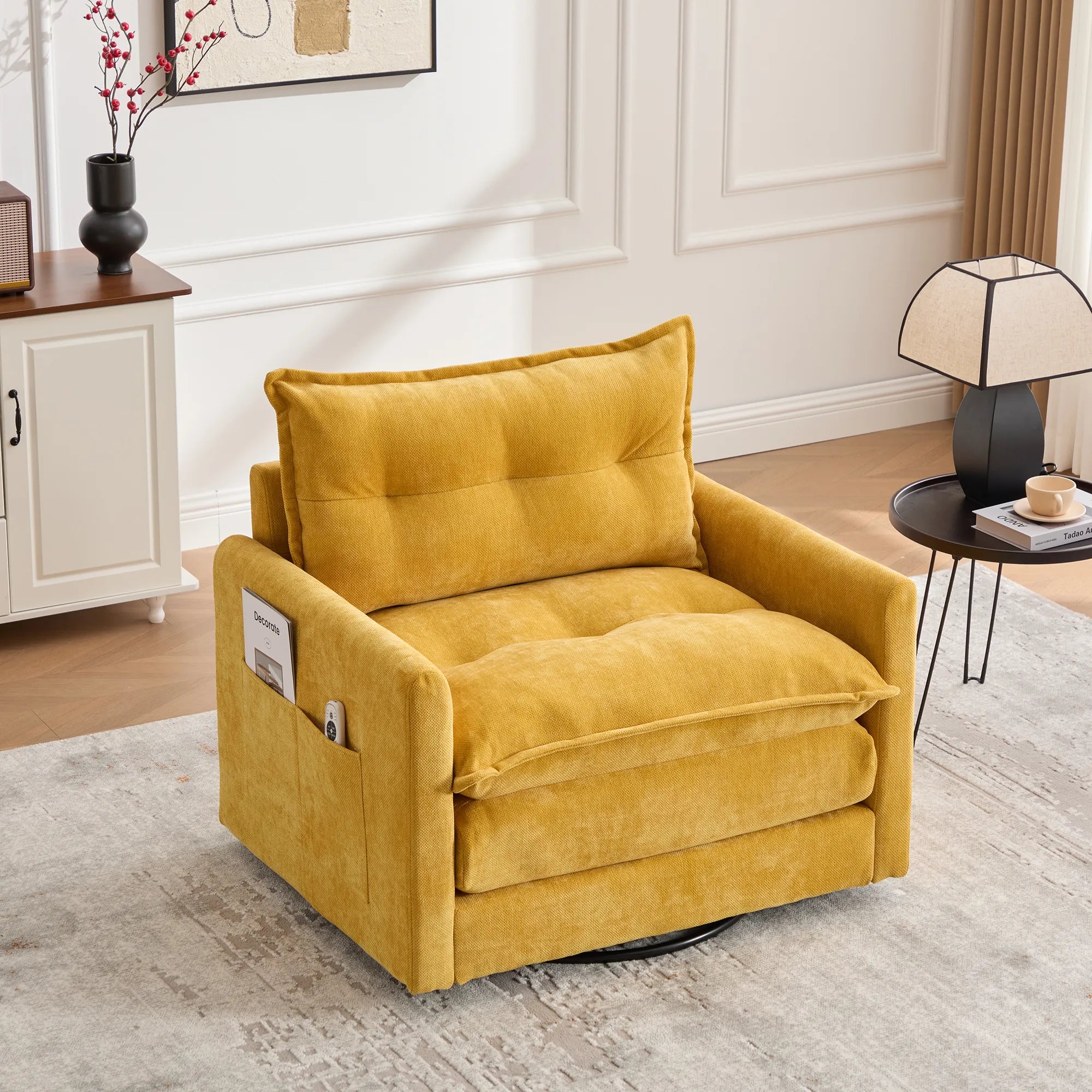 Swivel Barrel Accent Chair, Mid-Century Modern Armchair with Padded Seat