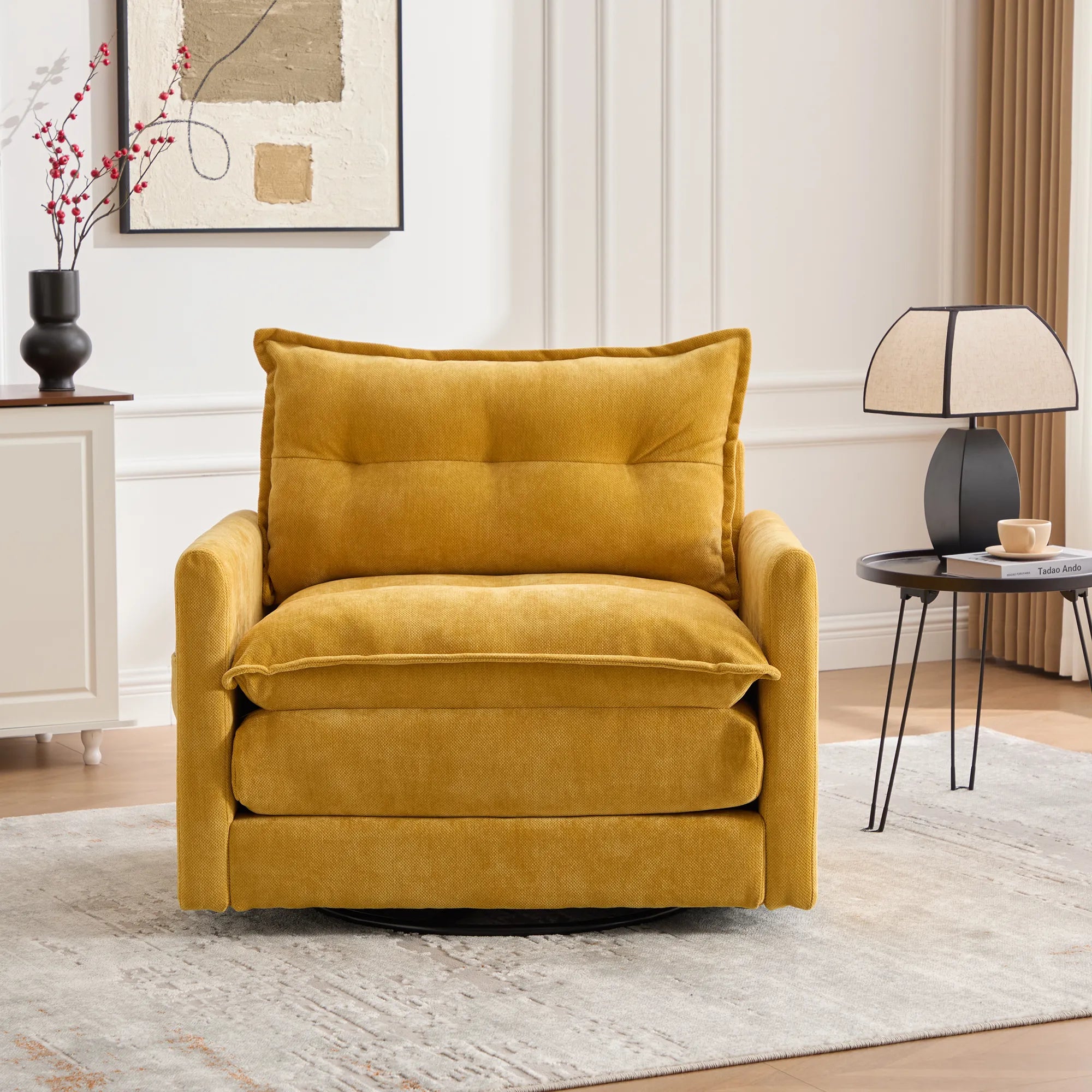 Swivel Barrel Accent Chair, Mid-Century Modern Armchair with Padded Seat