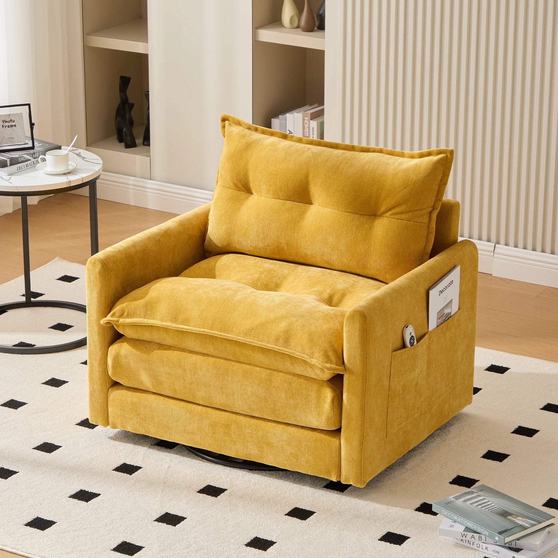 Swivel Barrel Accent Chair, Mid-Century Modern Armchair with Padded Seat
