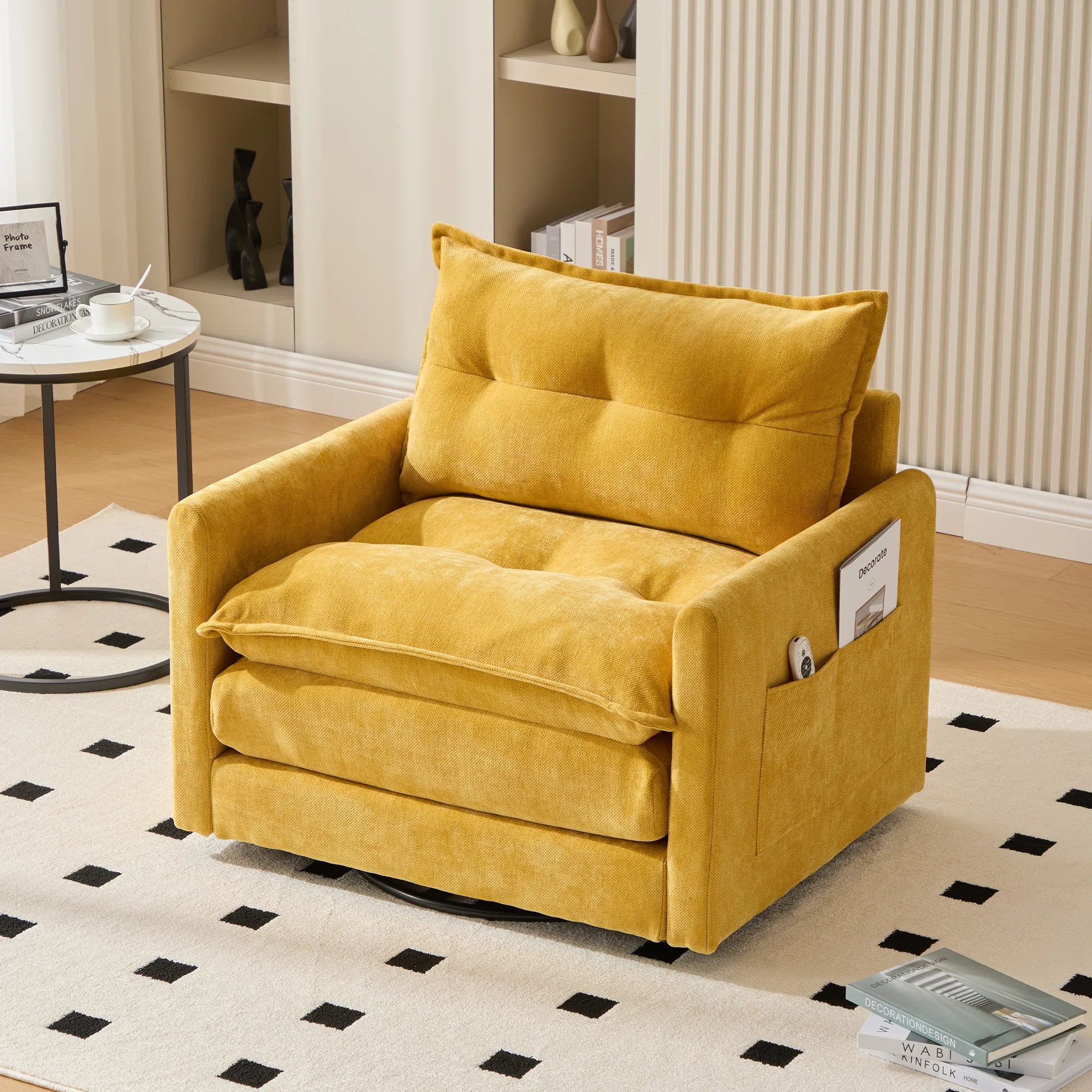 Swivel Barrel Accent Chair, Mid-Century Modern Armchair with Padded Seat