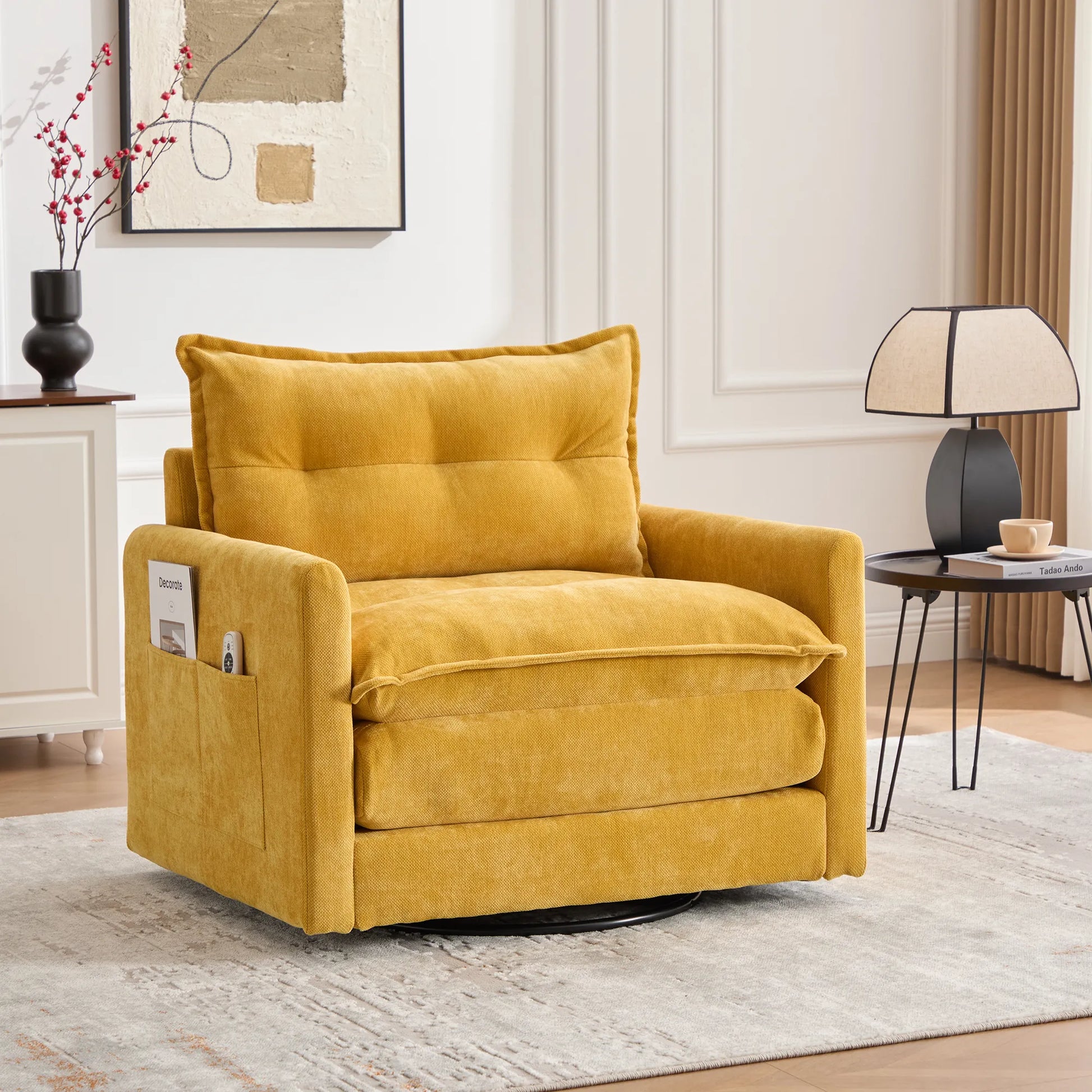 Swivel Barrel Accent Chair, Mid-Century Modern Armchair with Padded Seat
