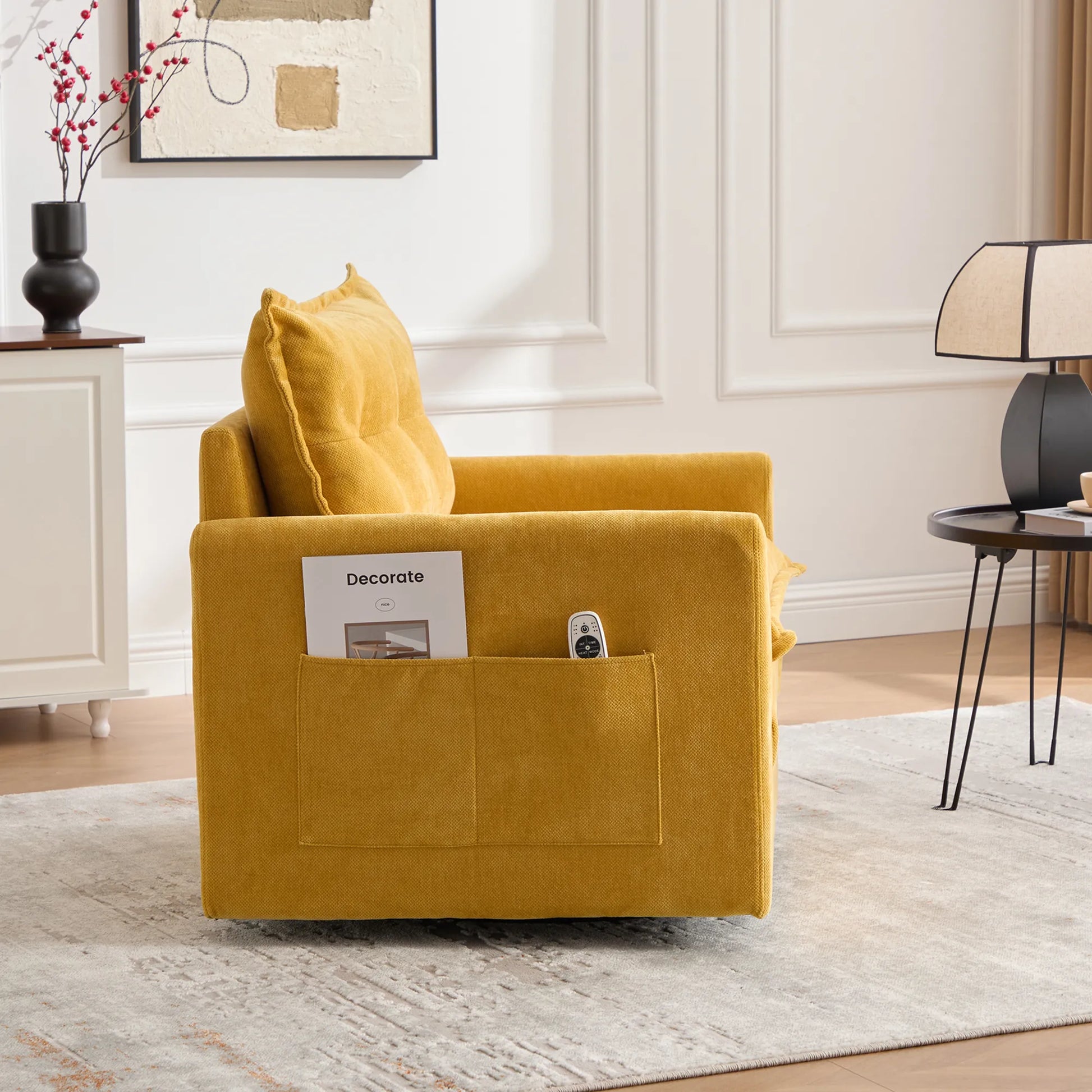 Swivel Barrel Accent Chair, Mid-Century Modern Armchair with Padded Seat
