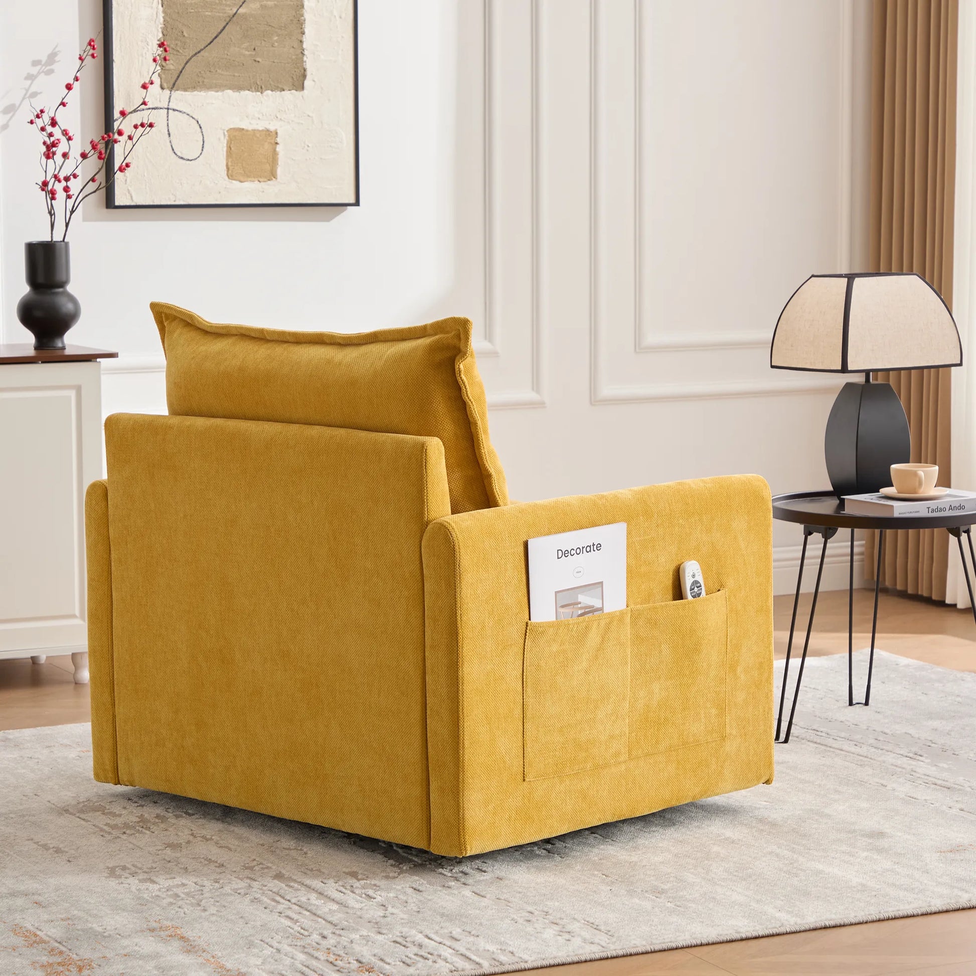 Swivel Barrel Accent Chair, Mid-Century Modern Armchair with Padded Seat