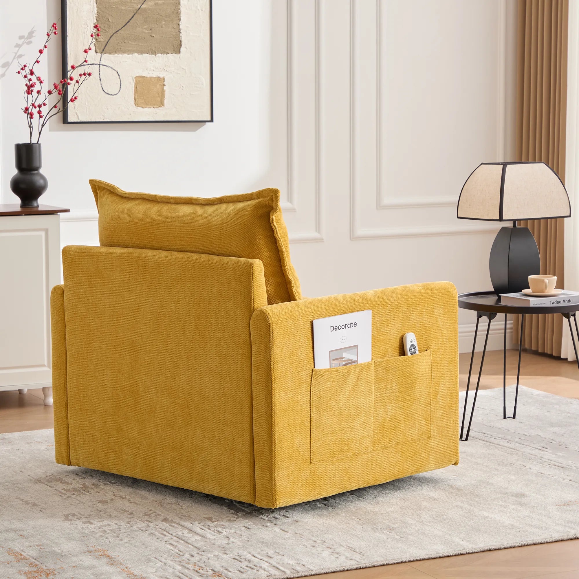 Swivel Barrel Accent Chair, Mid-Century Modern Armchair with Padded Seat