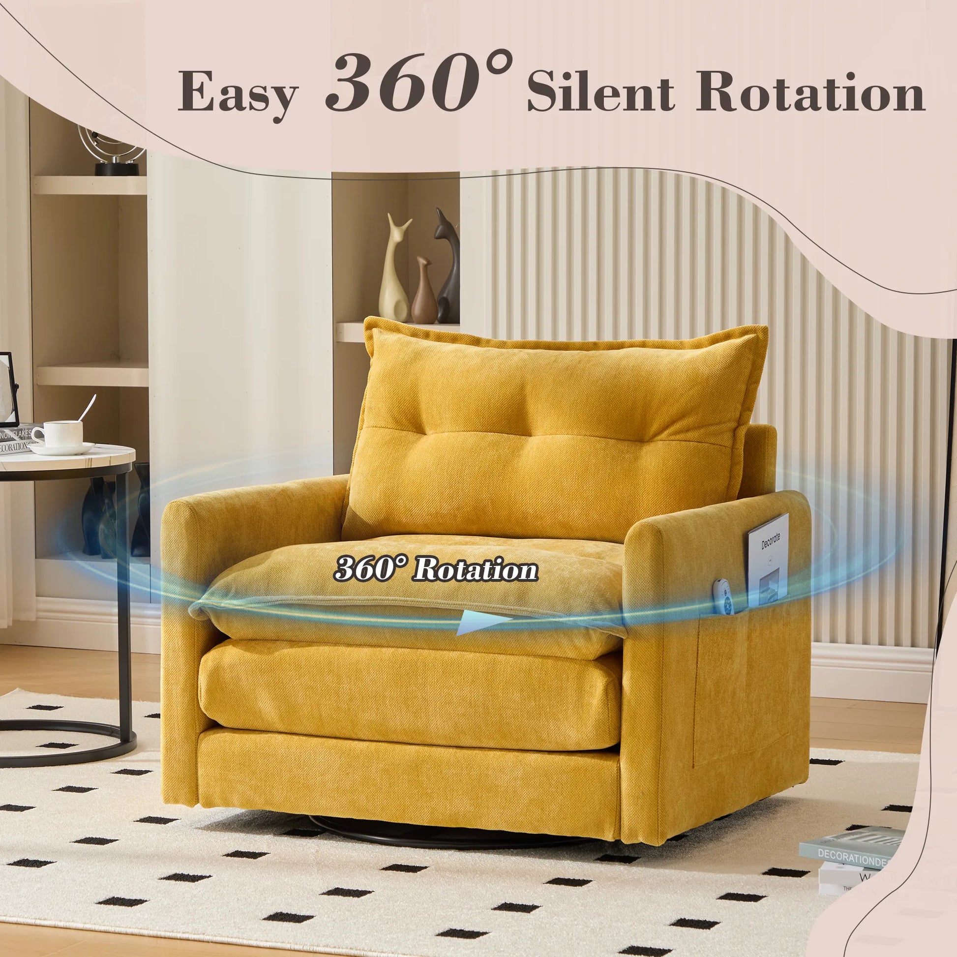 Swivel Barrel Accent Chair, Mid-Century Modern Armchair with Padded Seat