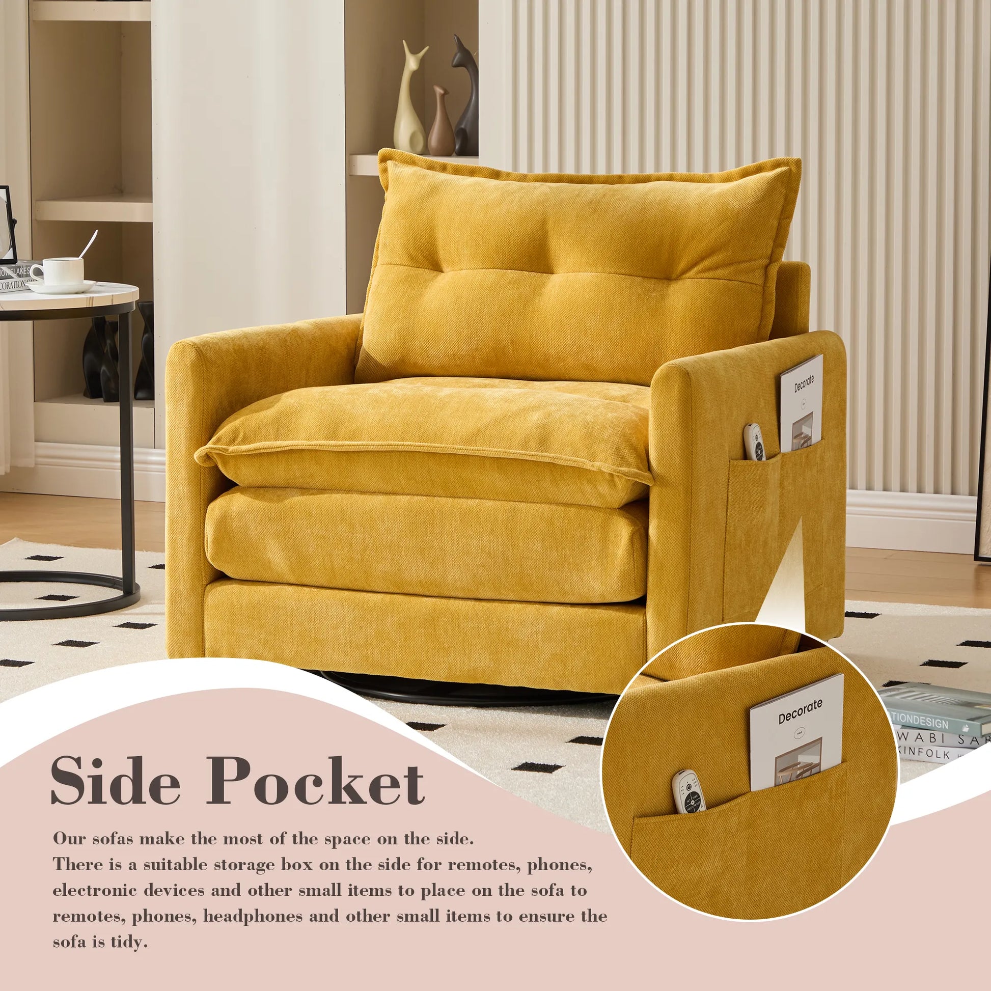 Swivel Barrel Accent Chair, Mid-Century Modern Armchair with Padded Seat