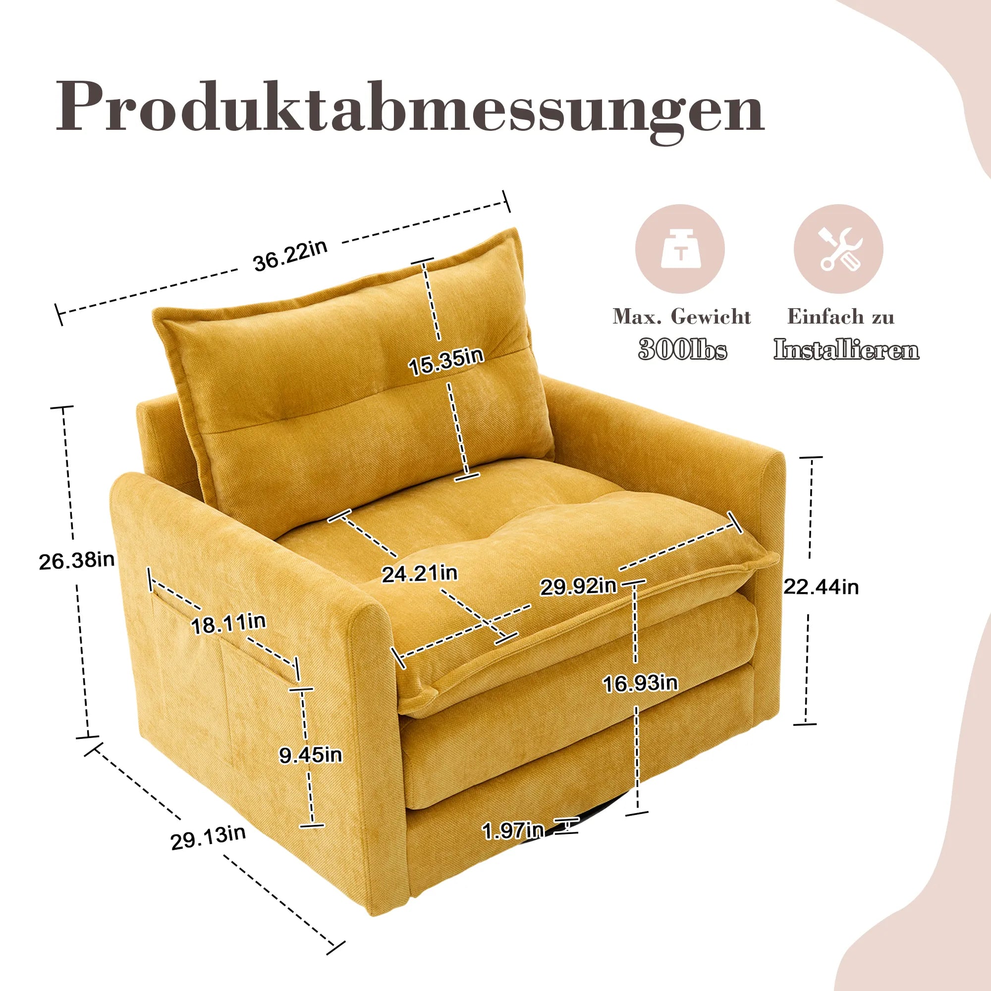 Swivel Barrel Accent Chair, Mid-Century Modern Armchair with Padded Seat