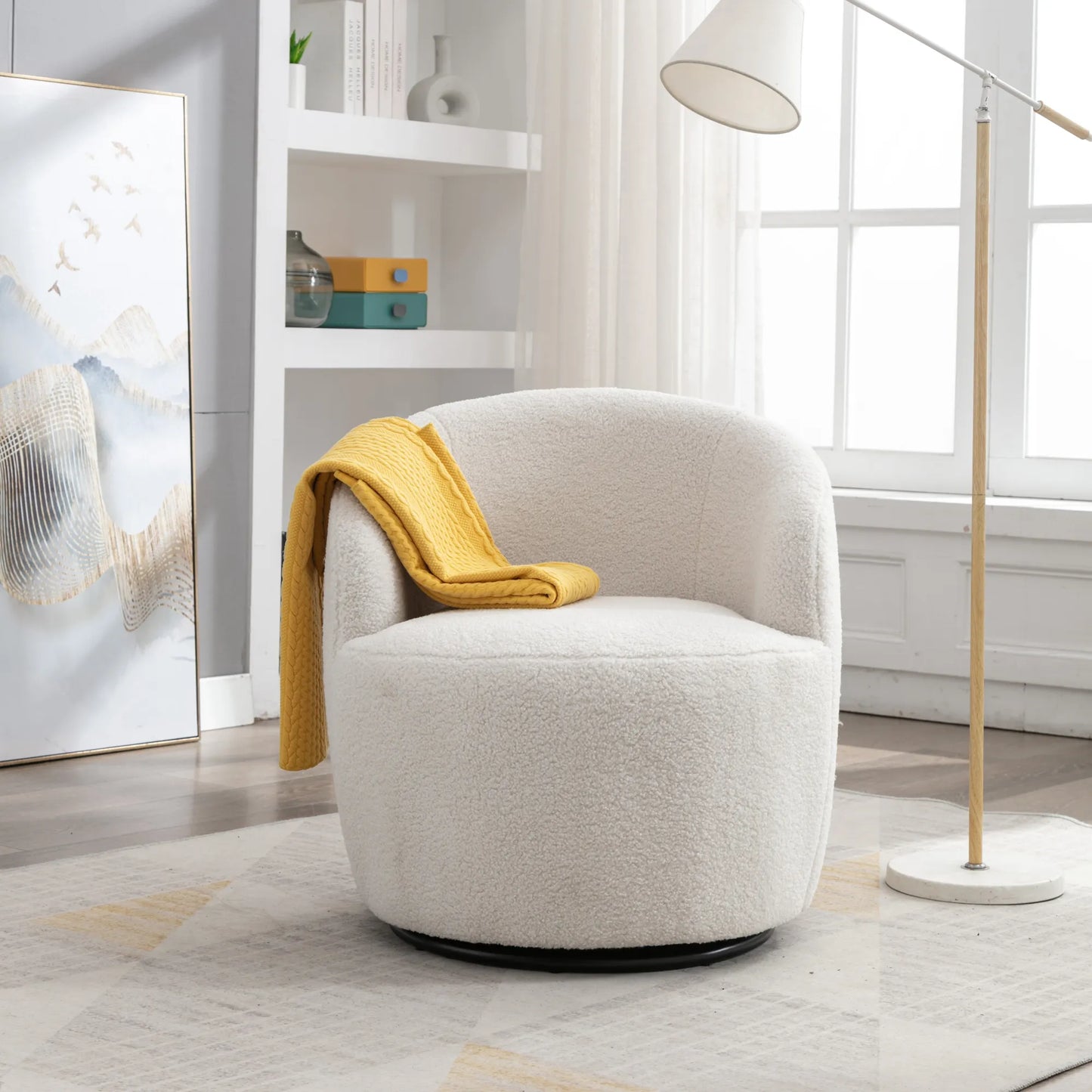 Teddy Fabric Upholstered Barrel Modern Swivel Accent Chair