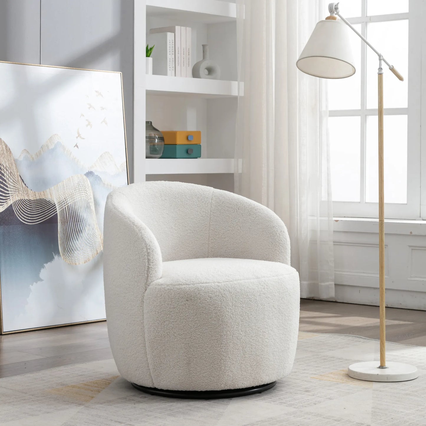 Teddy Fabric Upholstered Barrel Modern Swivel Accent Chair