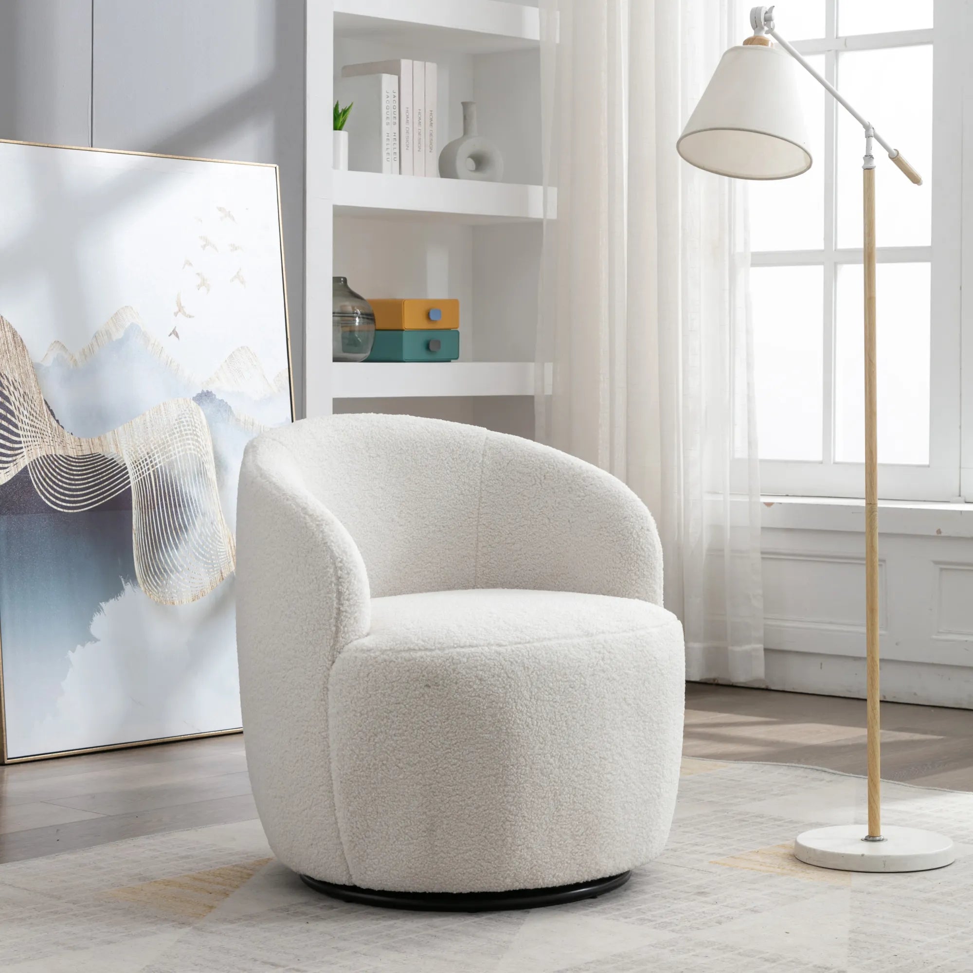 Teddy Fabric Upholstered Barrel Modern Swivel Accent Chair