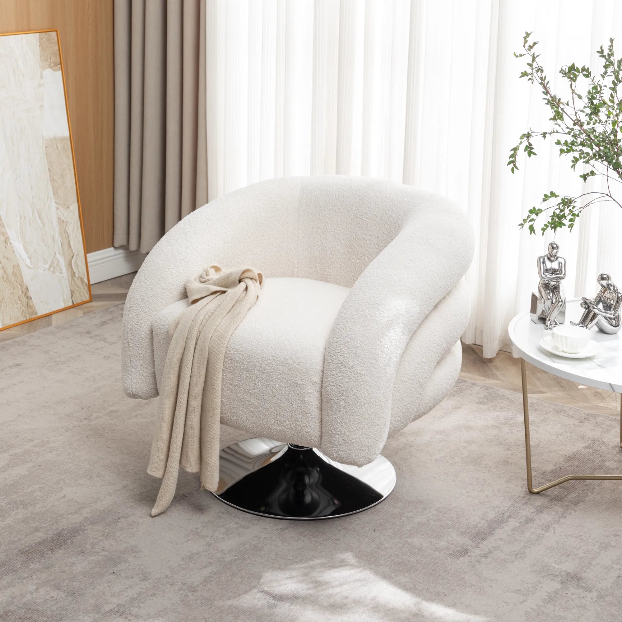 Teddy Fluffy Upholstered Modern Swivel Accent Chair