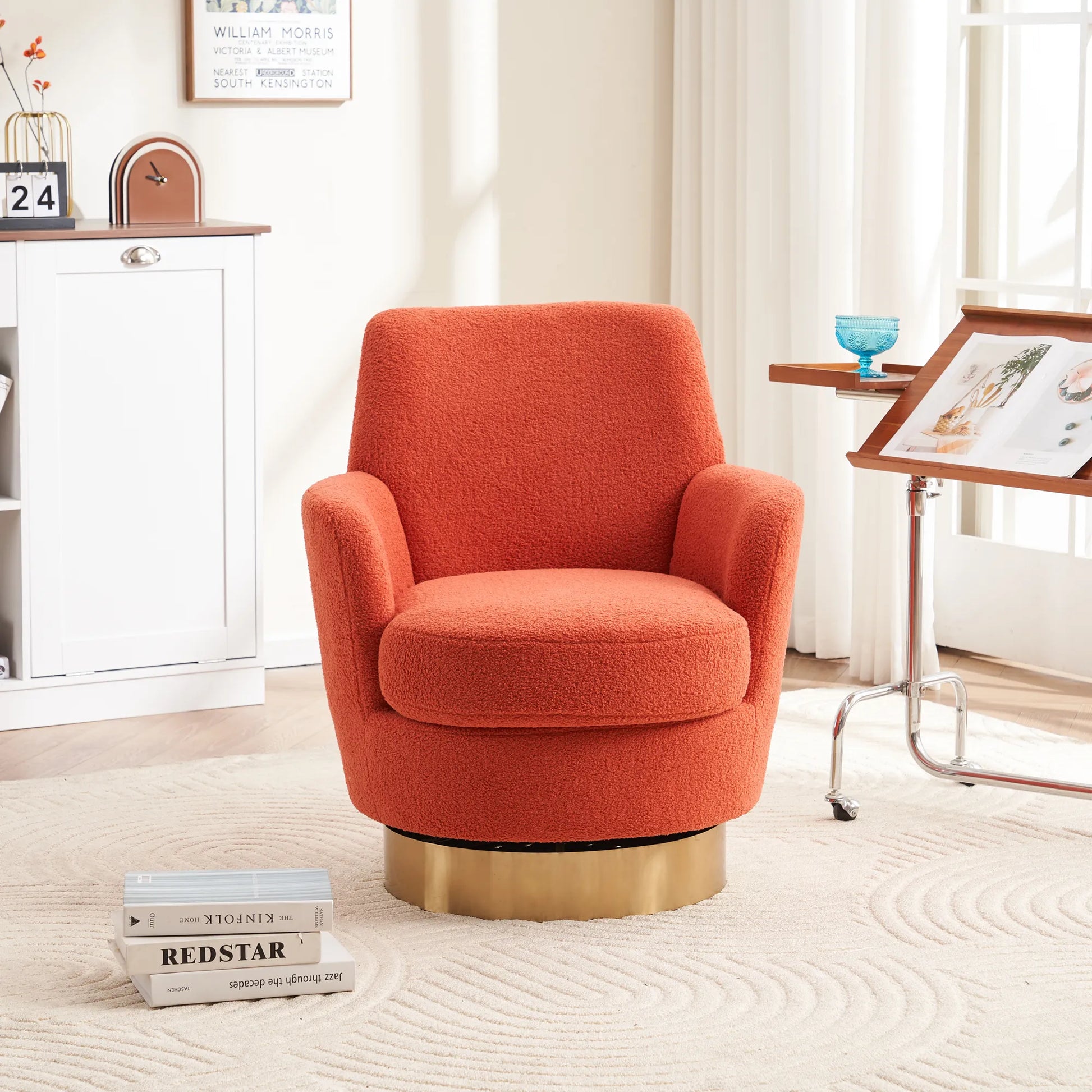 Teddy Swivel Barrel Chair, Accent Chairs with Gold Stainless Steel Base