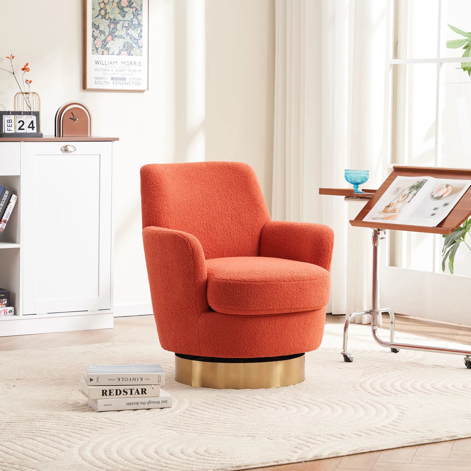 Teddy Swivel Barrel Chair, Accent Chairs with Gold Stainless Steel Base