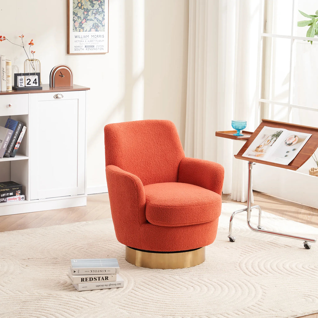 Teddy Swivel Barrel Chair, Accent Chairs with Gold Stainless Steel Base