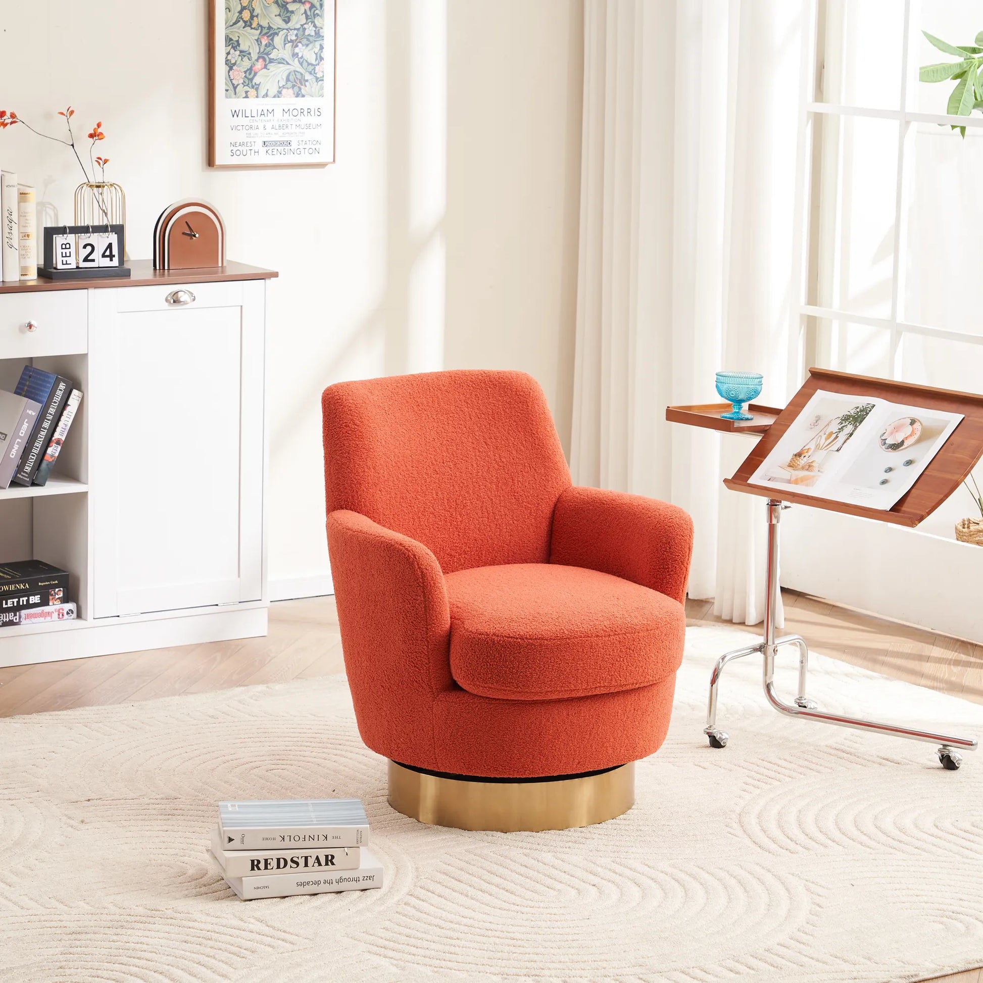 Teddy Swivel Barrel Chair, Accent Chairs with Gold Stainless Steel Base