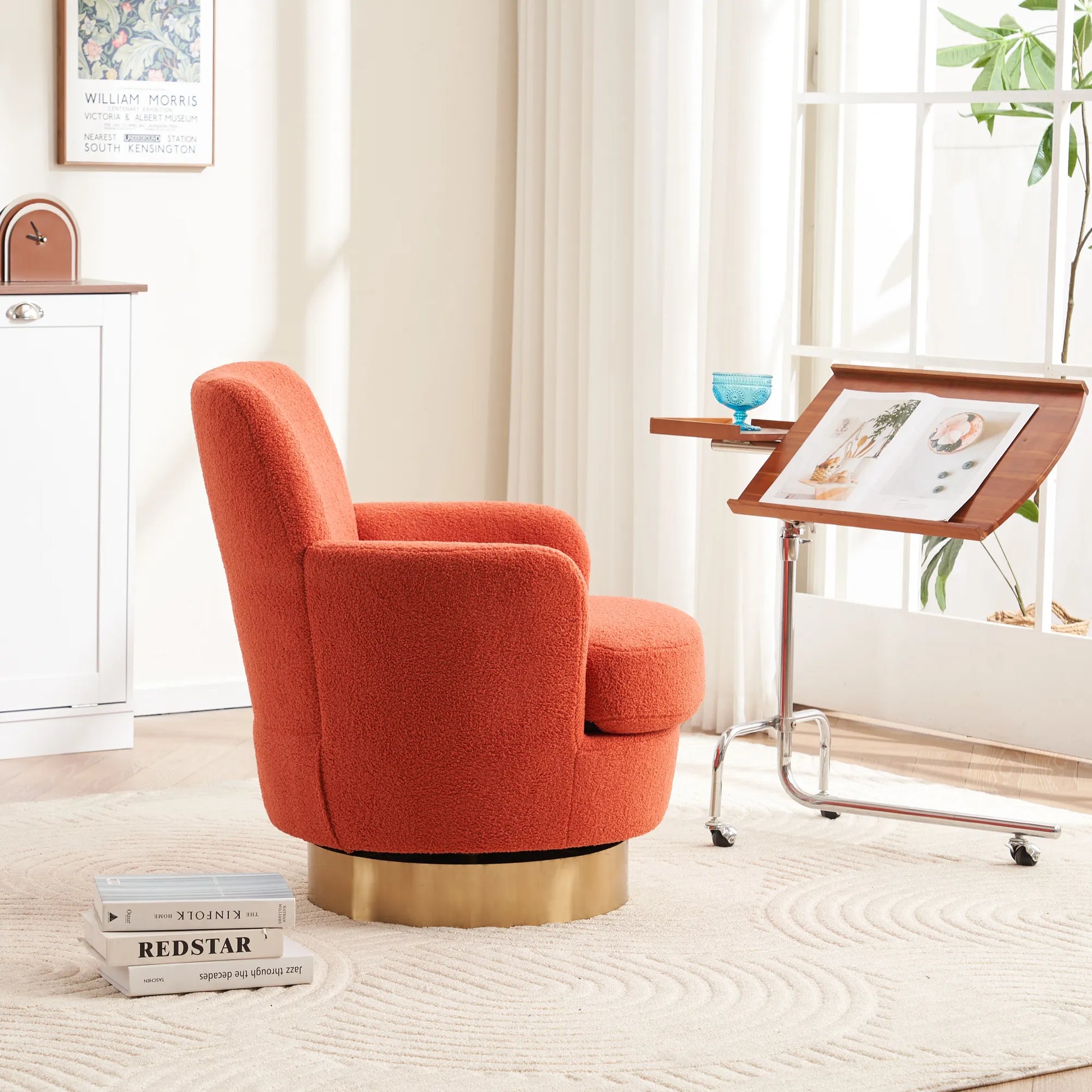 Teddy Swivel Barrel Chair, Accent Chairs with Gold Stainless Steel Base