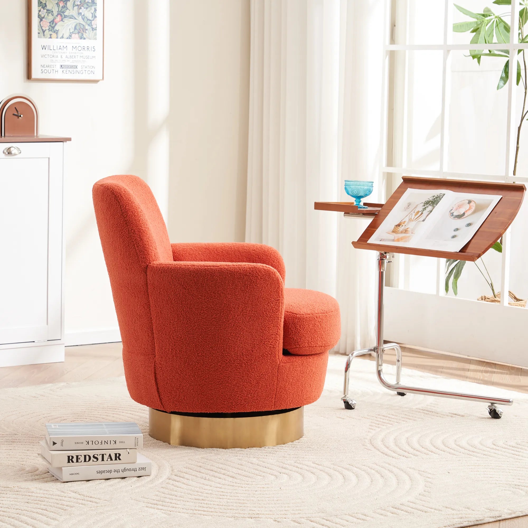 Teddy Swivel Barrel Chair, Accent Chairs with Gold Stainless Steel Base