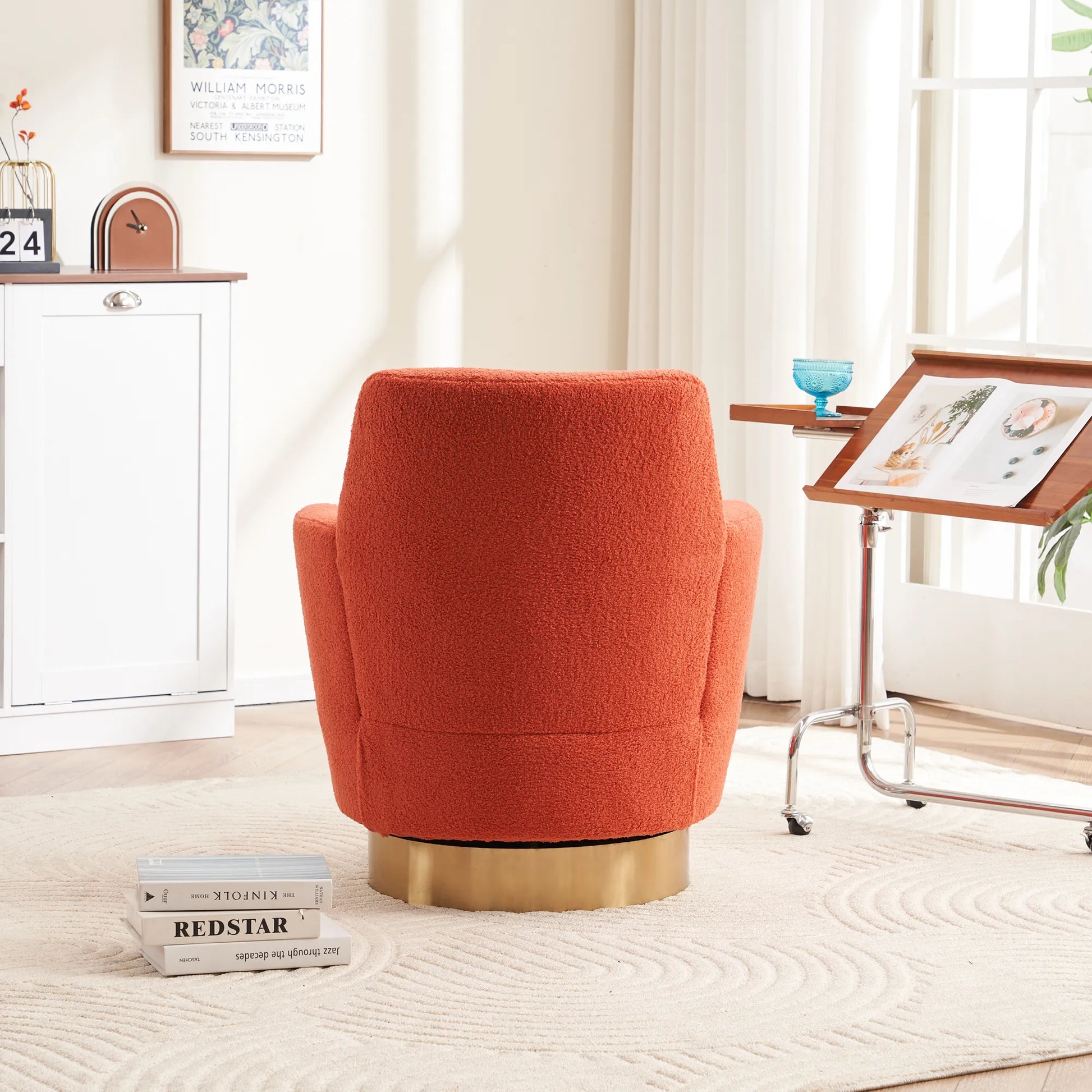 Teddy Swivel Barrel Chair, Accent Chairs with Gold Stainless Steel Base