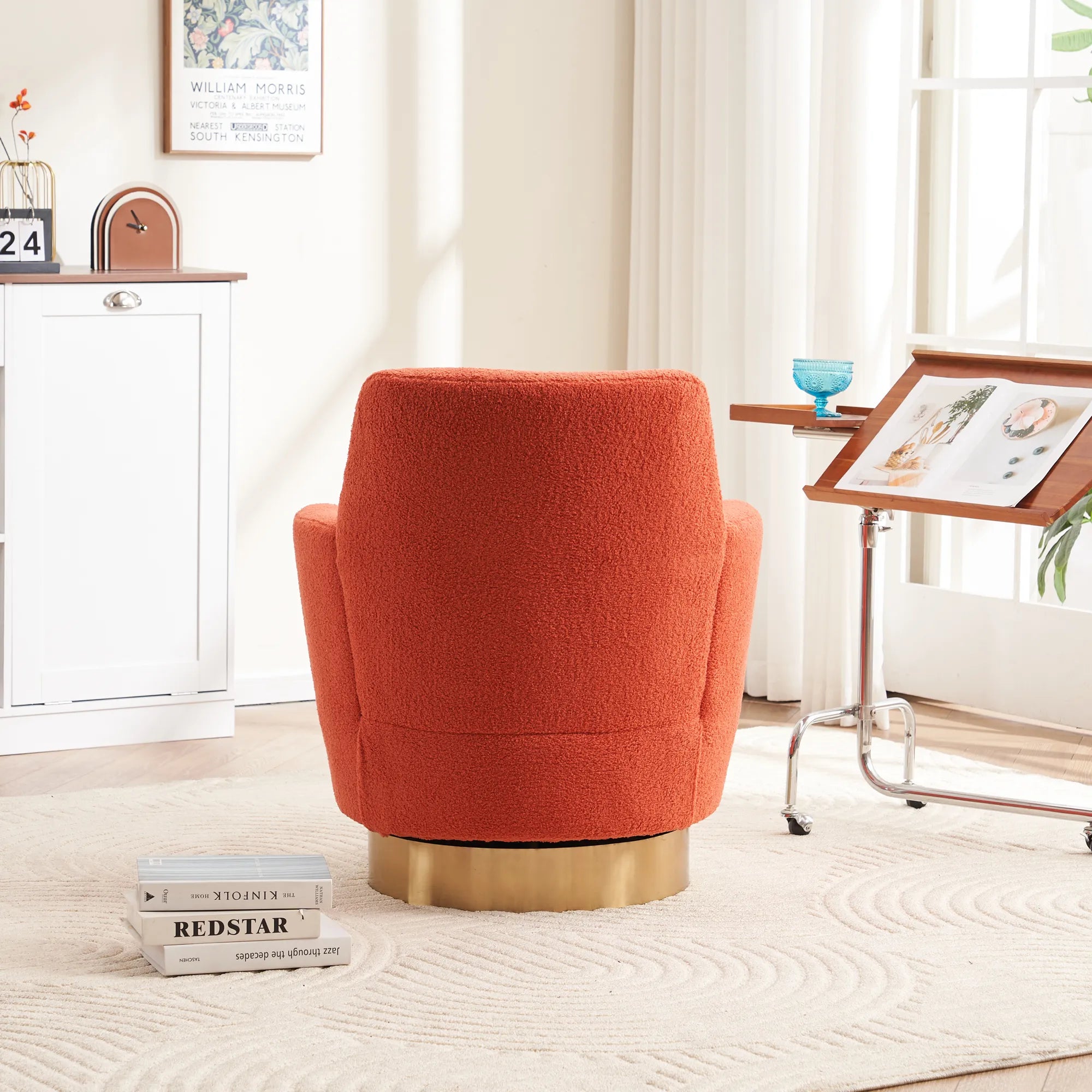 Teddy Swivel Barrel Chair, Accent Chairs with Gold Stainless Steel Base