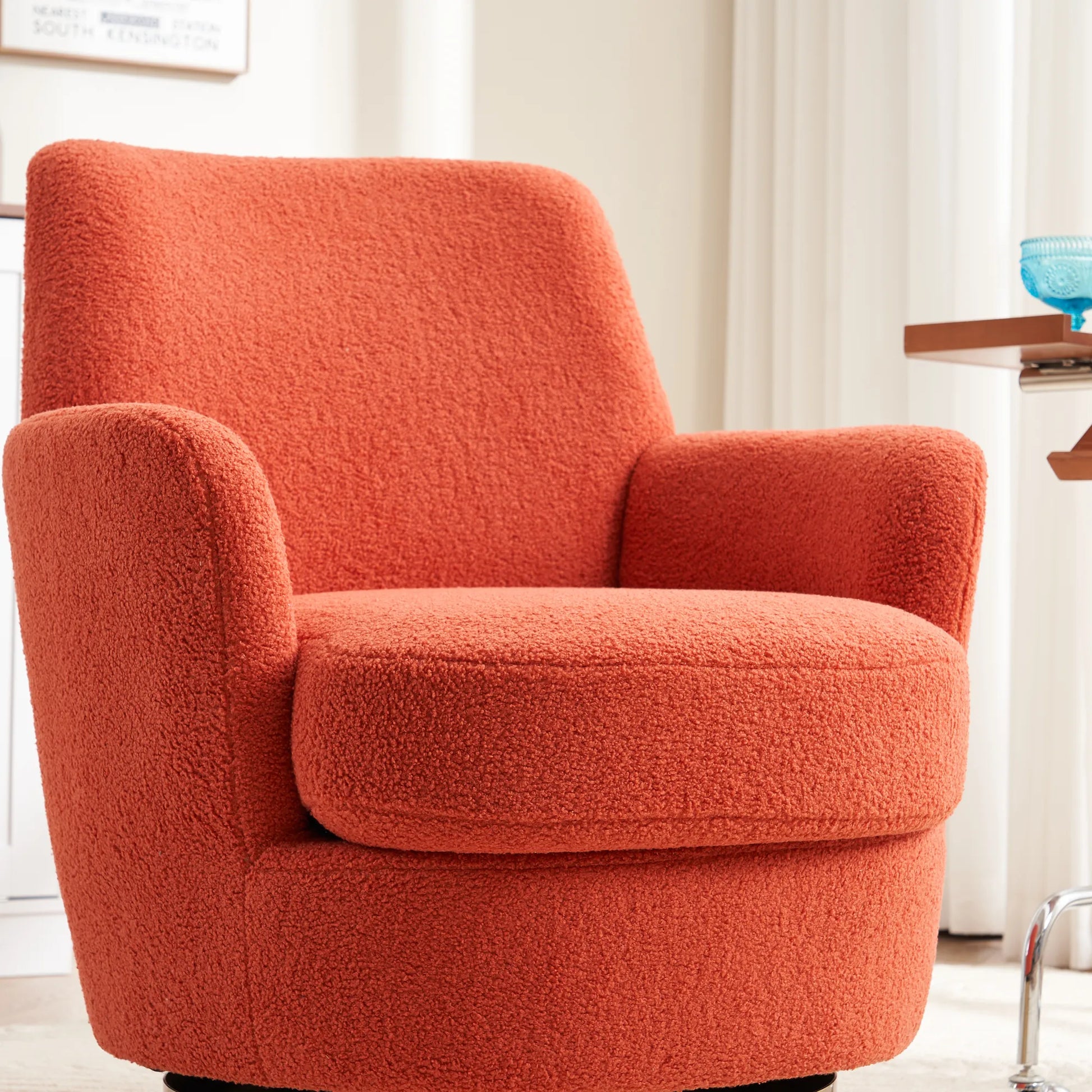 Teddy Swivel Barrel Chair, Accent Chairs with Gold Stainless Steel Base